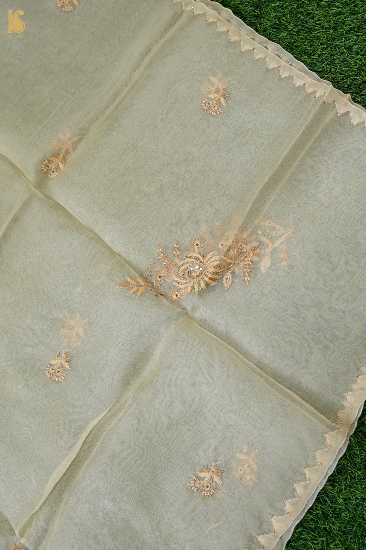 Chikankari Organza Kurta with Dupatta in Sage Green