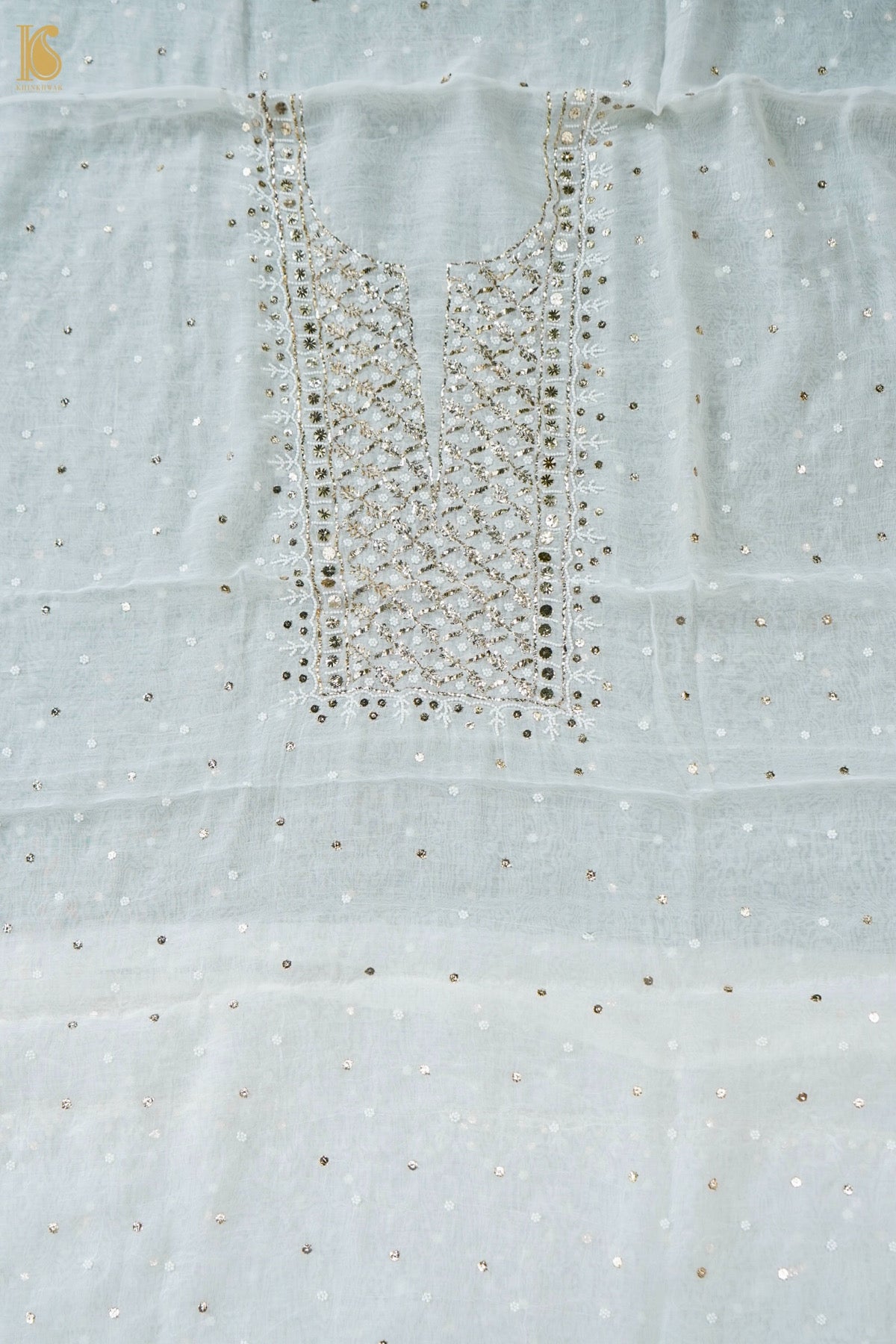 Hand Embroidered Mul Chanderi Kurta with Dupatta n White