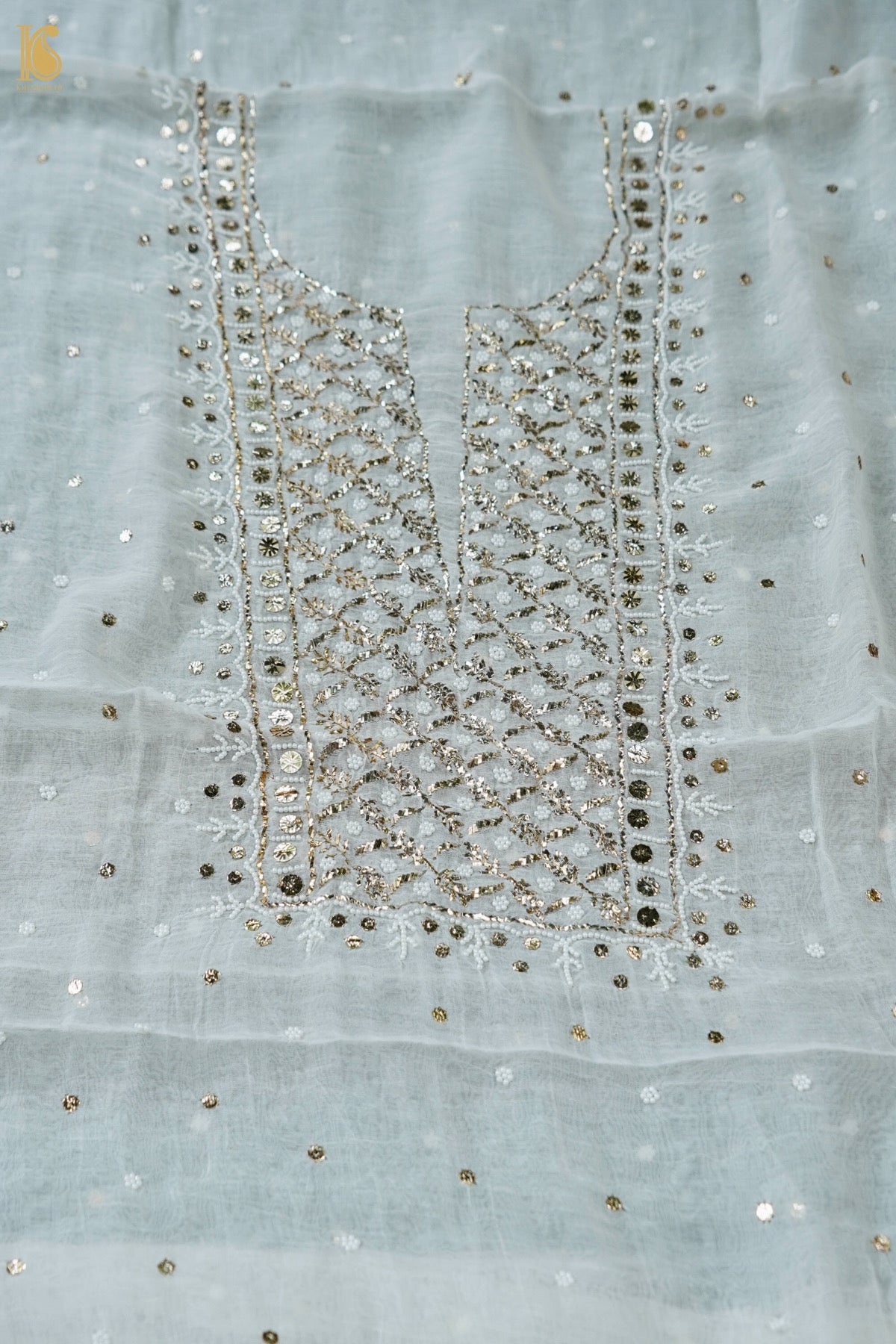 Hand Embroidered Mul Chanderi Kurta with Dupatta n White