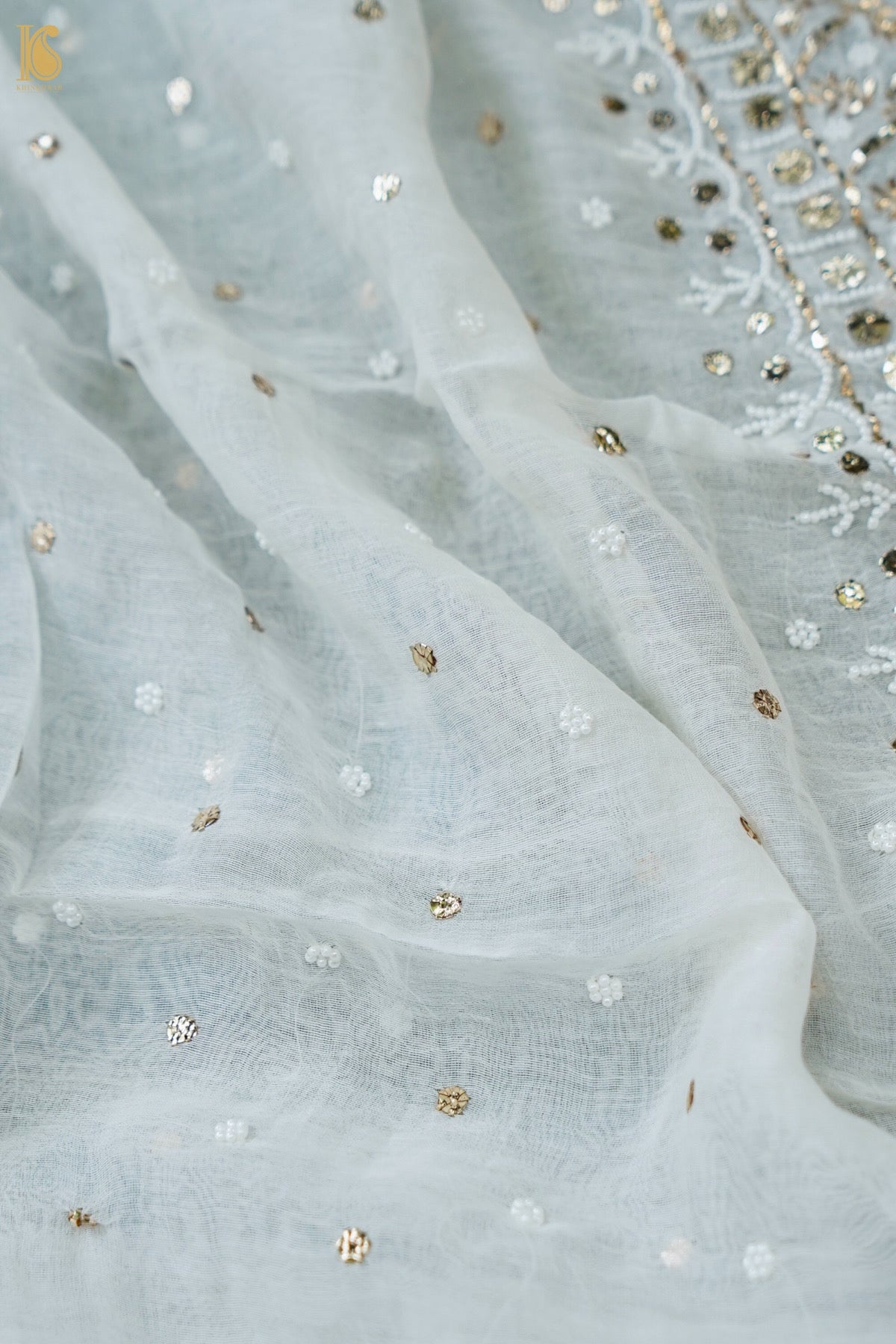 Hand Embroidered Mul Chanderi Kurta with Dupatta n White