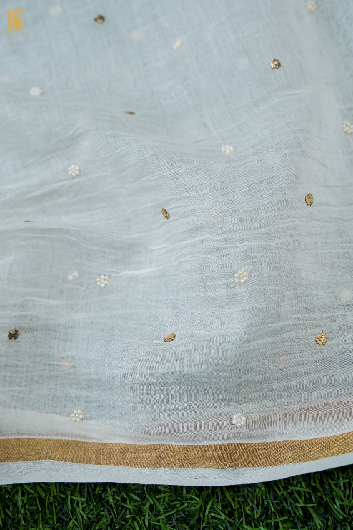 Hand Embroidered Mul Chanderi Kurta with Dupatta n White