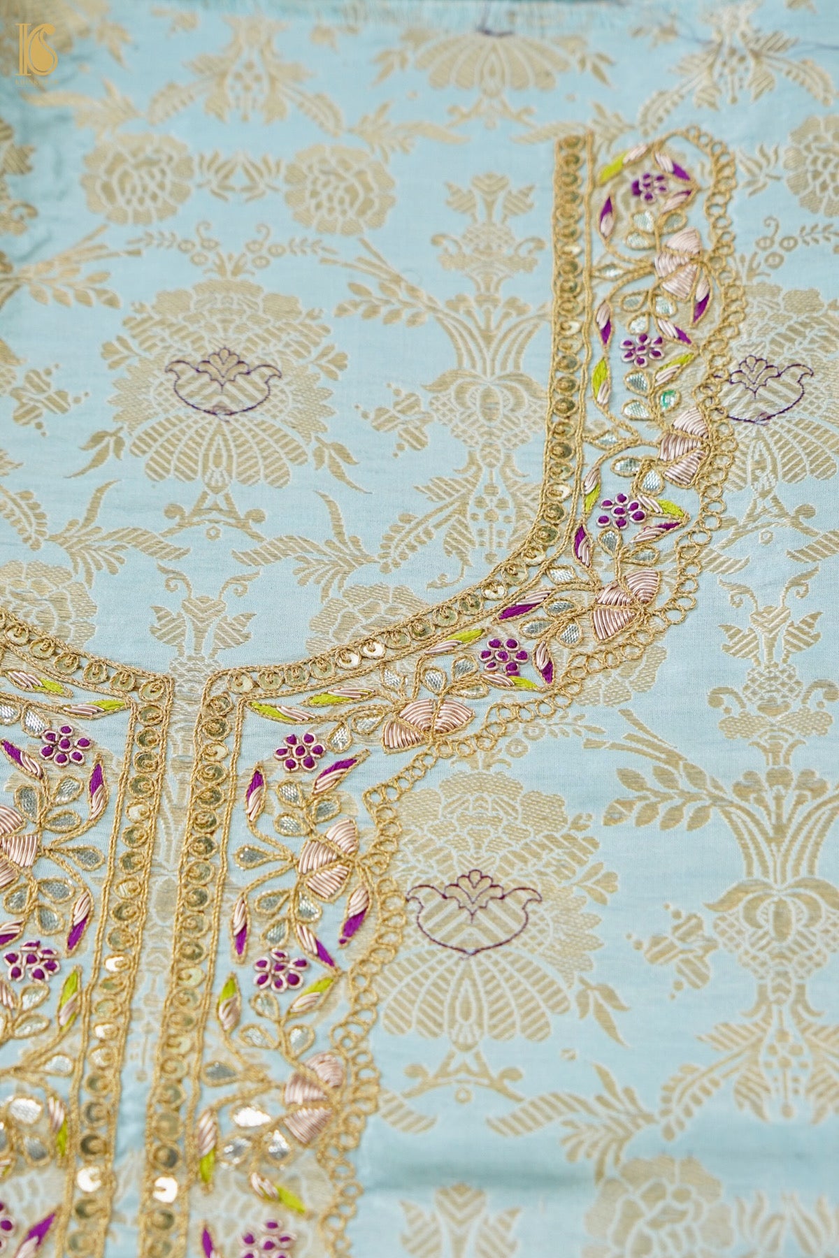 Handloom Banarasi Mehraab Kurta Fabric with Hand Embriodery