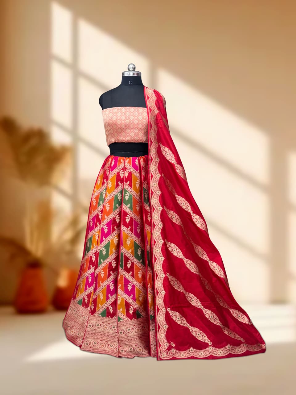 Handloom Banarasi Katan Silk Kalidar Rangkat Lehenga