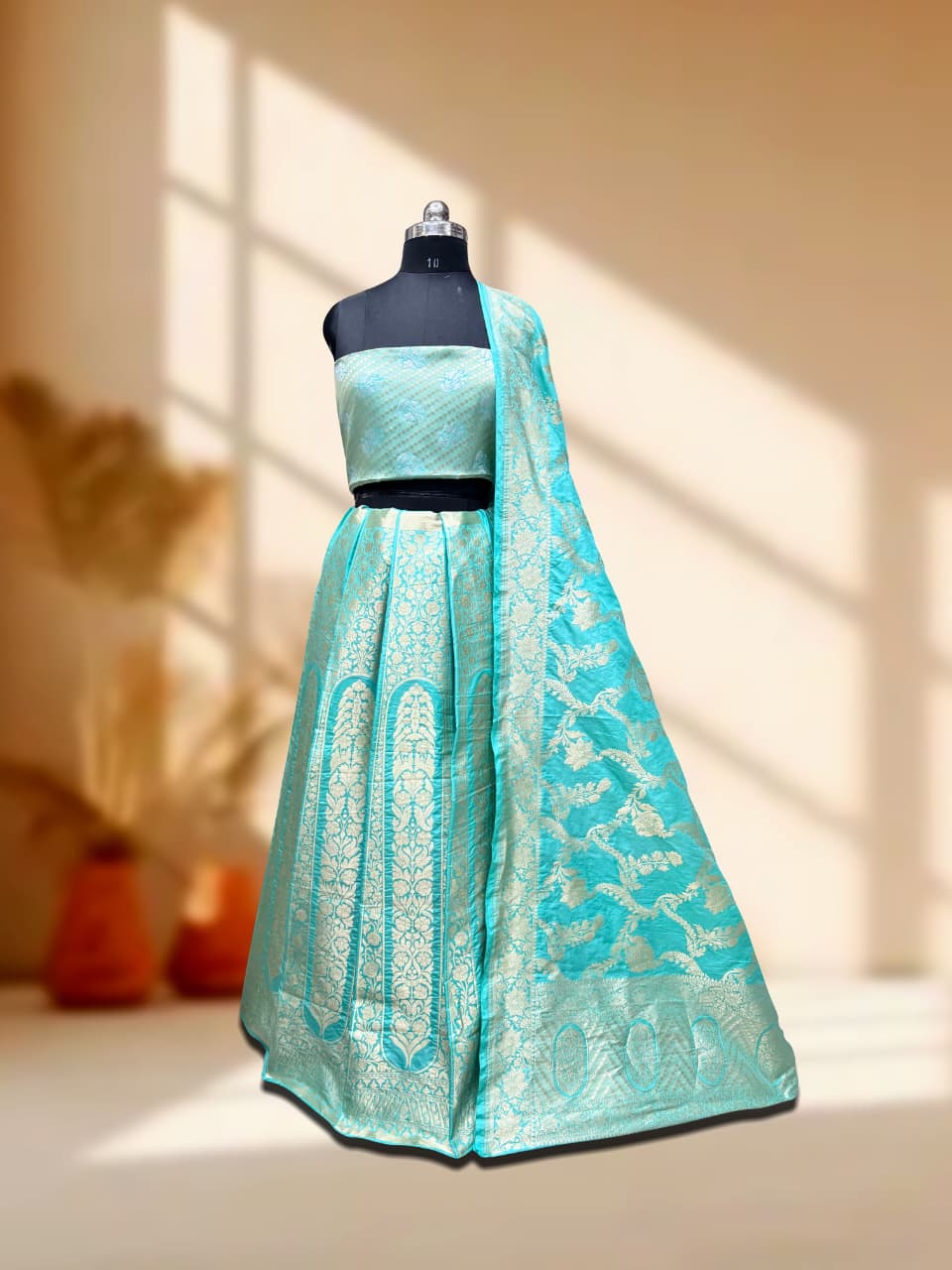 Handloom Banarasi Katan Silk Kalidar Safara Lehenga