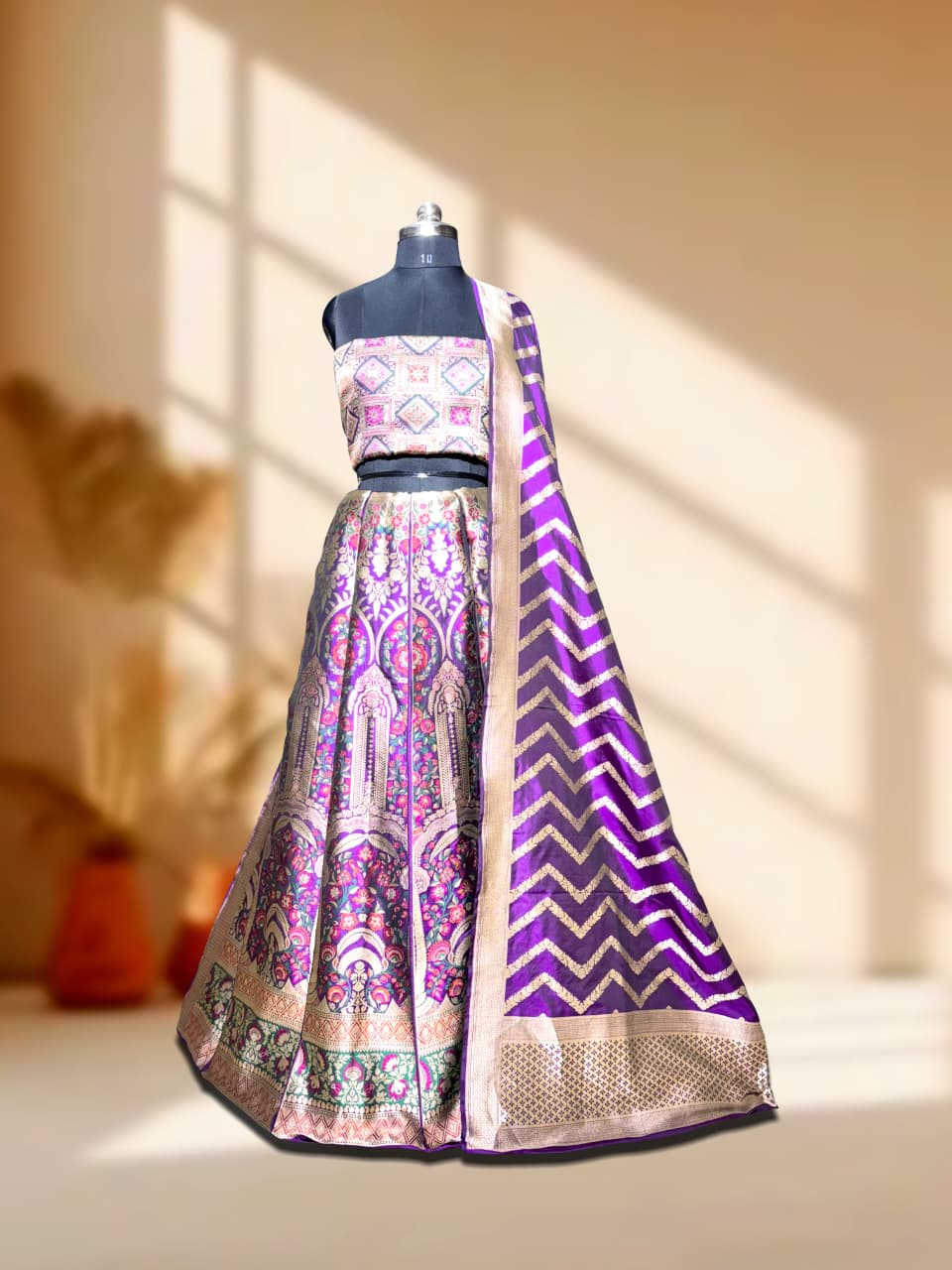 Handloom Banarasi Katan Silk Kalidar Zarva Lehenga