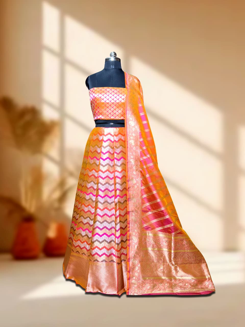 Handloom Banarasi Katan Silk Kalidar Rangtaal Lehenga with Dupatta