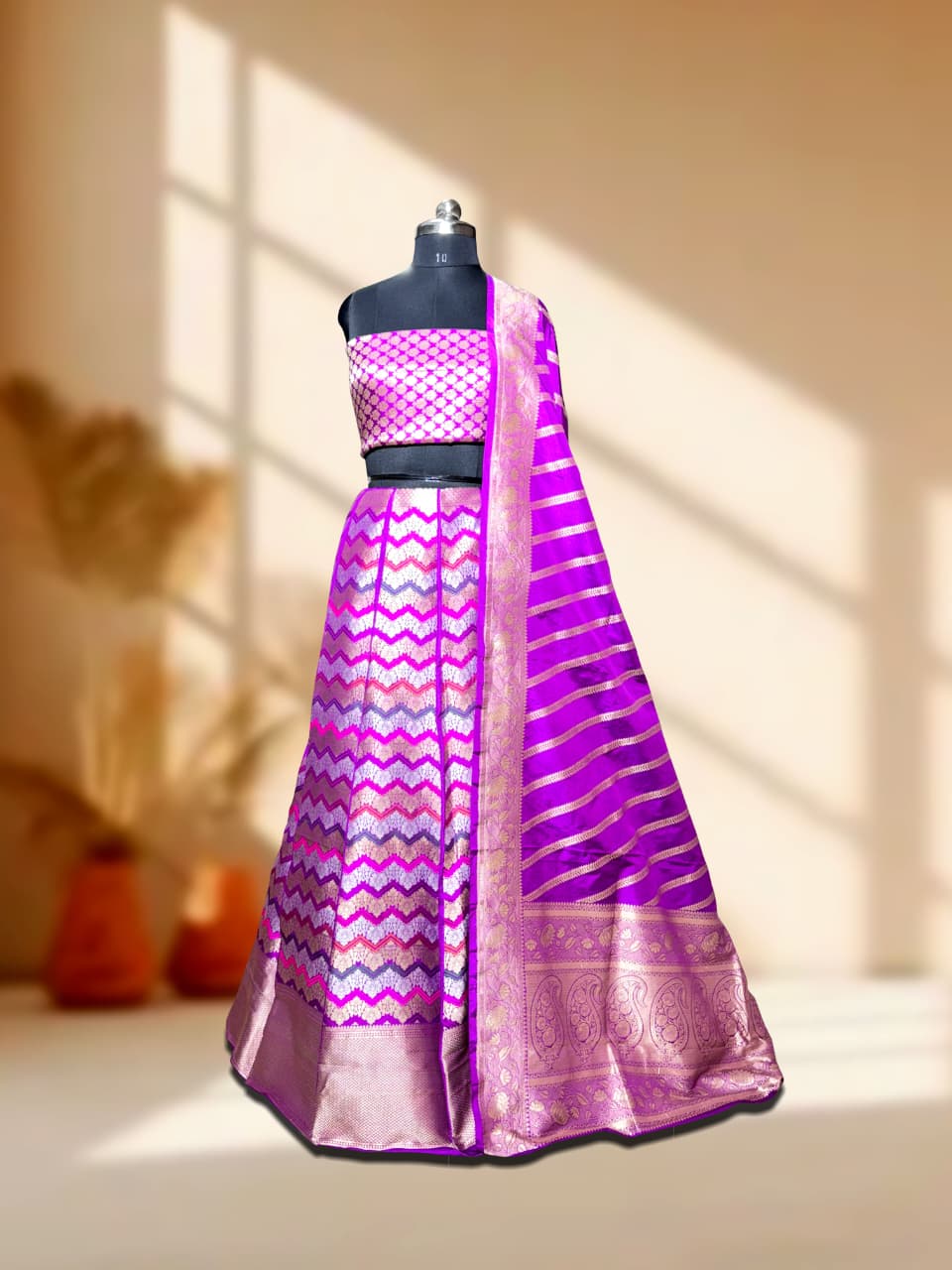 Handloom Banarasi Katan Silk Kalidar Rangtaal Lehenga with Dupatta