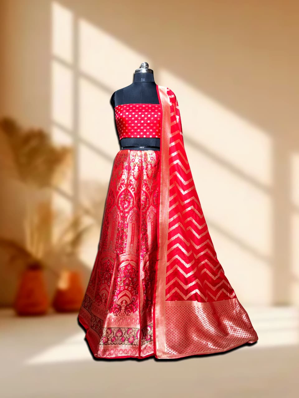 Handloom Banarasi Katan Silk Kalidar Zarva Lehenga