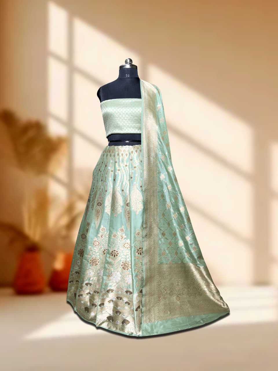 Handloom Banarasi Katan Silk Kalidar Nariza Lehenga