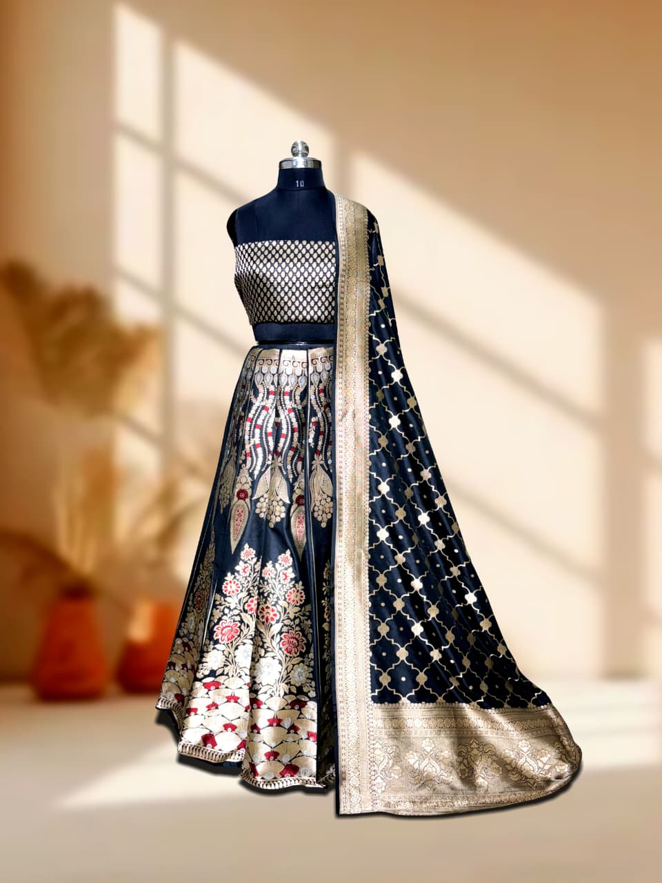 Handloom Banarasi Katan Silk Kalidar Nariza Lehenga