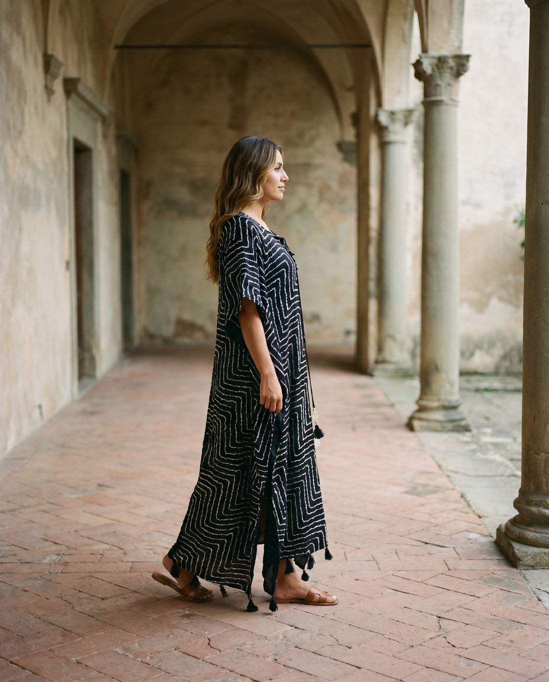 Gajji Silk Bandhani Stitched Kaftan in Jet Black