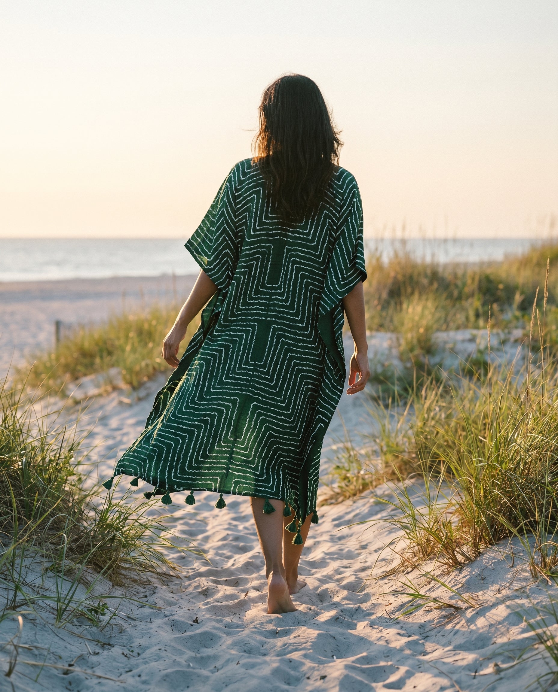 Gajji Silk Bandhani Stitched Kaftan in Bottle Green
