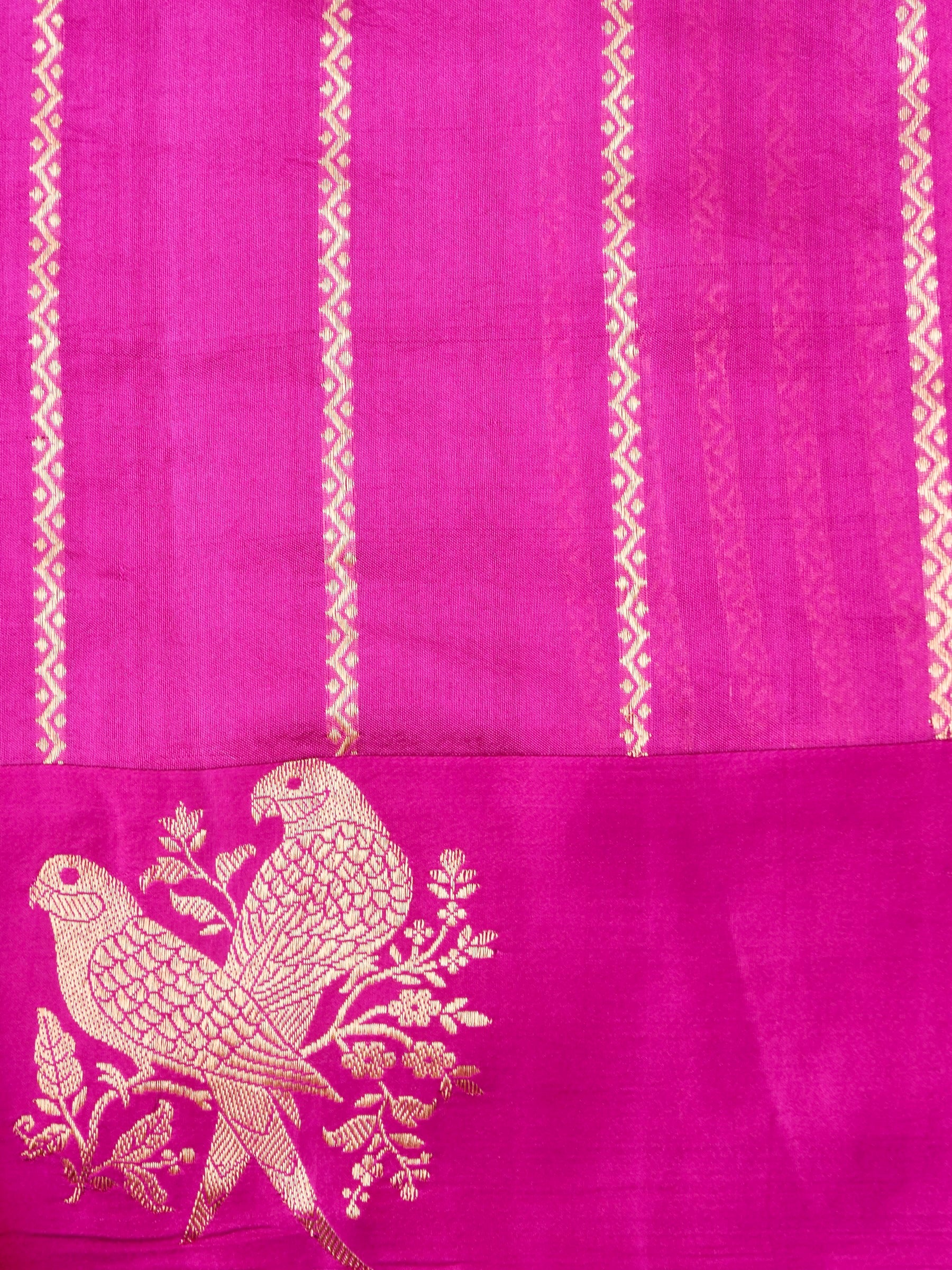 Handloom Banarasi Pure Katan Silk Kadwa Saree in Magenta with Bird Motif - Khinkhwab