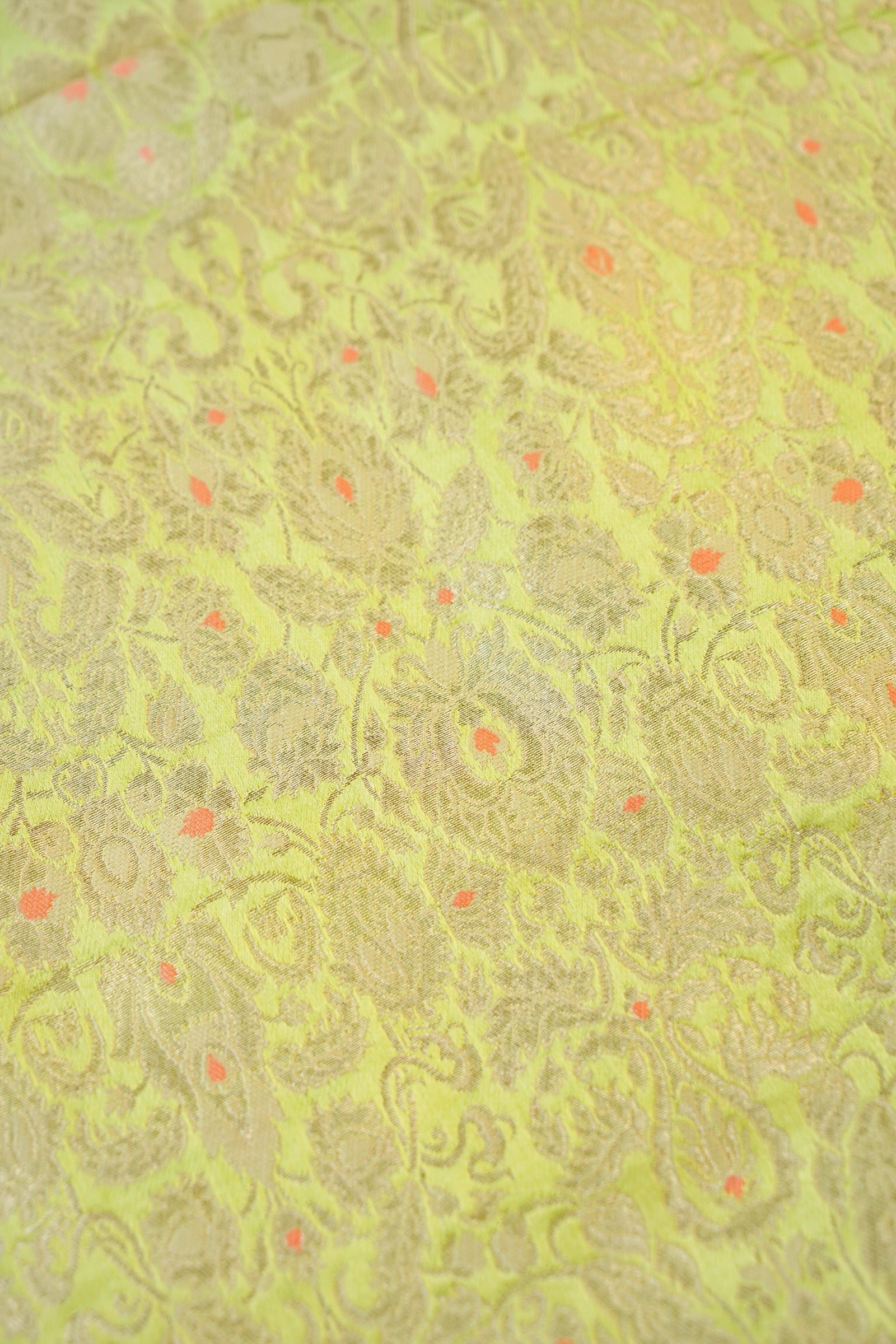 Banarasi Pure Kinkhab Silk Brocade Fabric in Lime Green - Khinkhwab