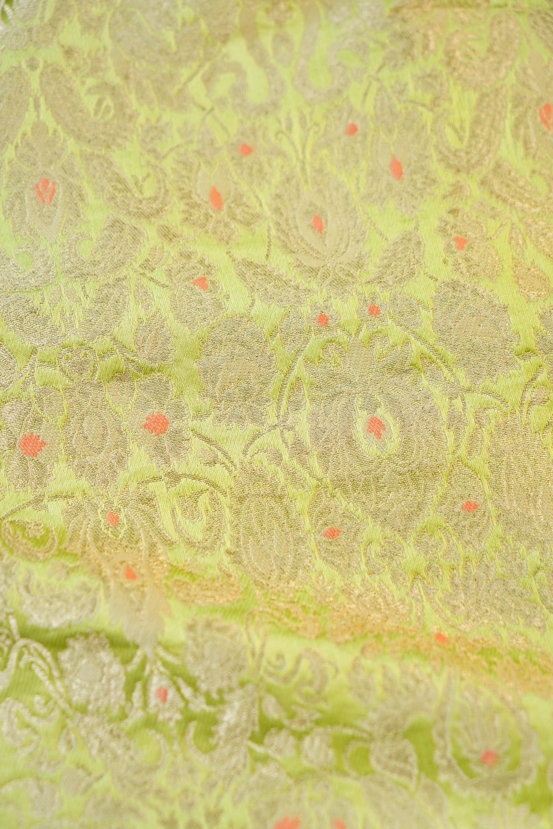 Banarasi Pure Kinkhab Silk Brocade Fabric in Lime Green - Khinkhwab