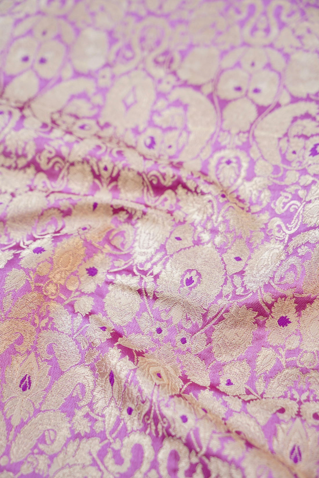 Banarasi Pure Kinkhab Silk Brocade Fabric in Lavender - Khinkhwab