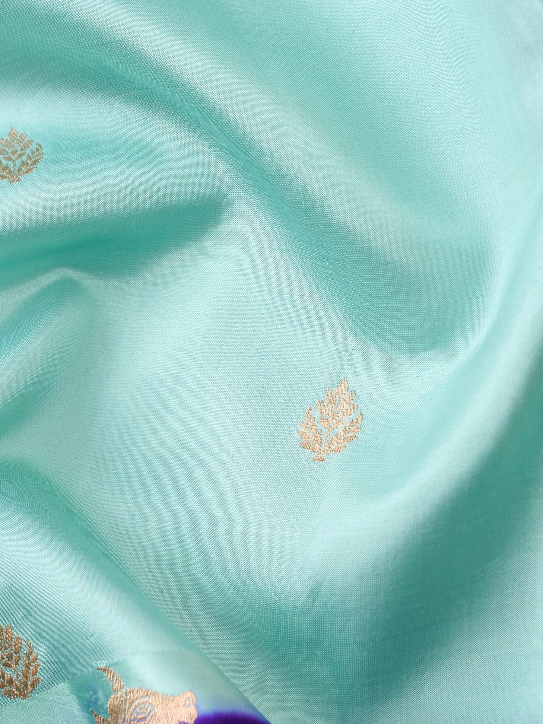Handloom Banarasi Pure Katan Silk Kadwa Saree in Mint with Standing Nandi Motif - Khinkhwab