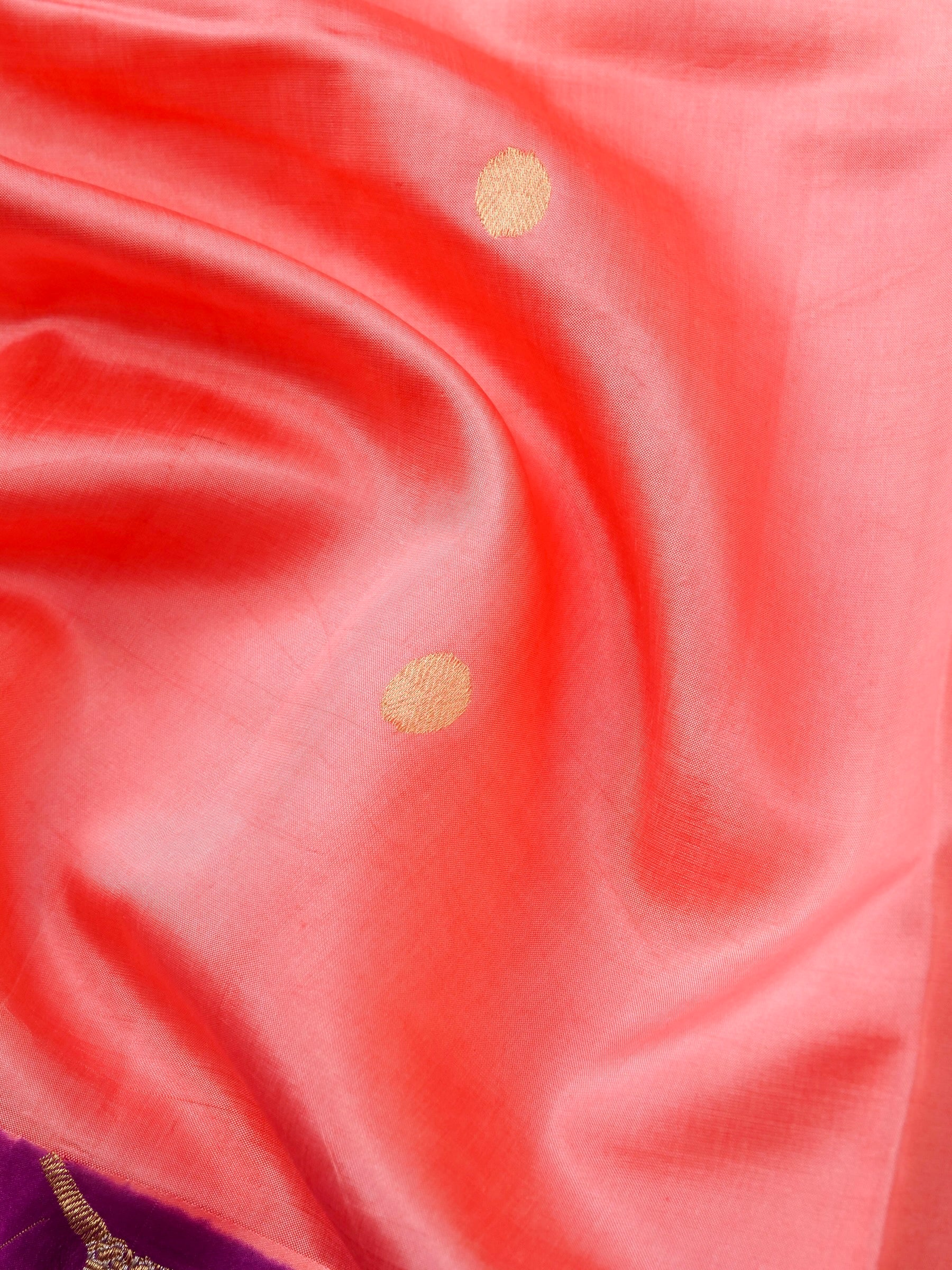 Handloom Banarasi Pure Katan Silk Kadwa Saree in Coral with Bird Motif - Khinkhwab