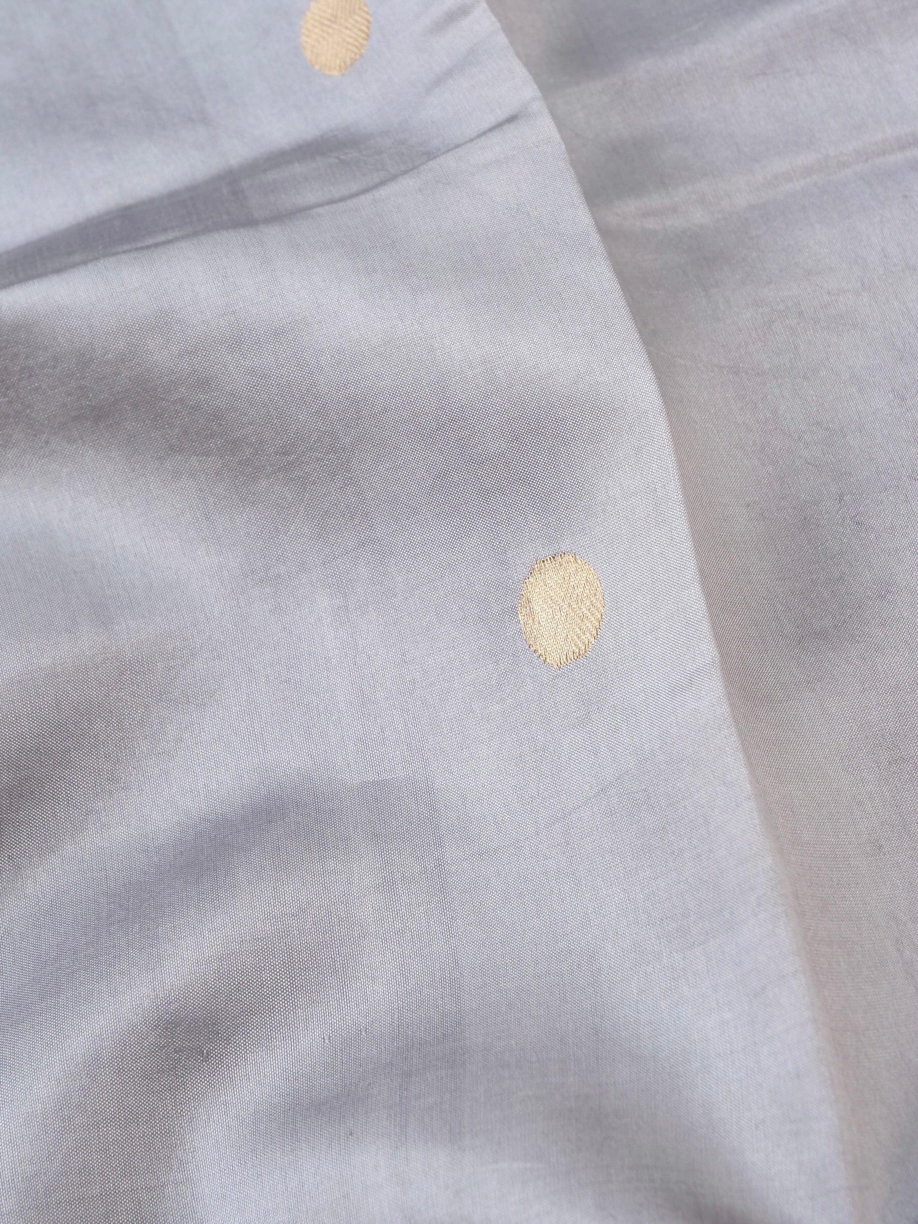 Handloom Banarasi Pure Katan Silk Kadwa Saree in Silver Grey with Bird - Khinkhwab