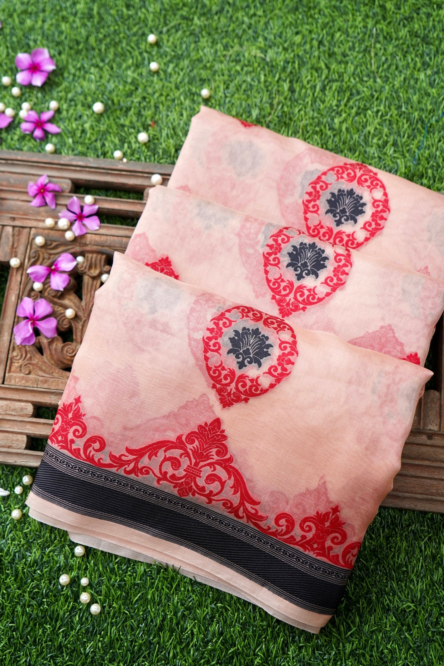 Handwoven Banarasi Organza Silk Kadwa Saree in Blush Peach- Soglia
