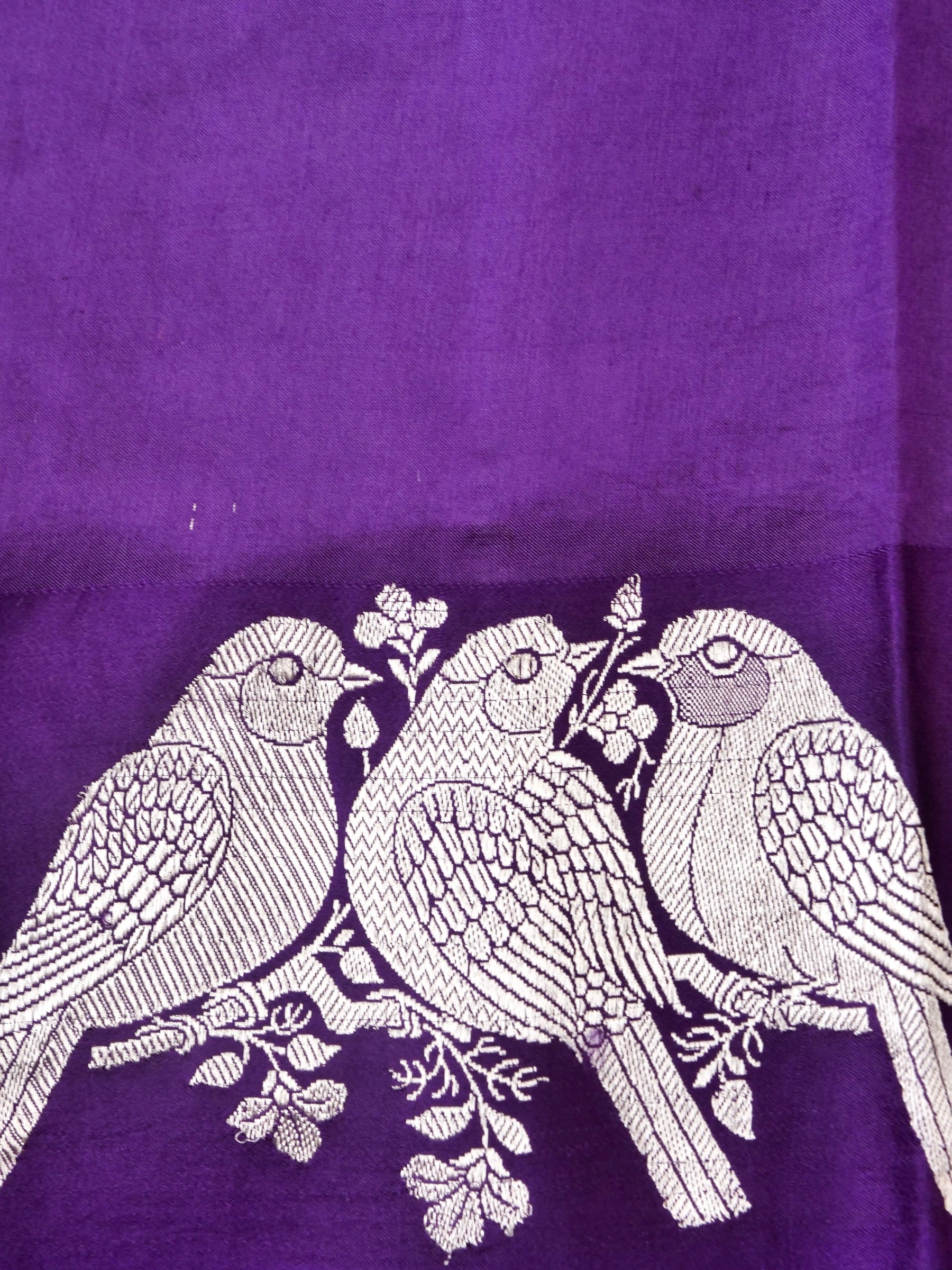 Handloom Banarasi Pure Katan Silk Kadwa Saree in Purple with Bird Motif - Khinkhwab