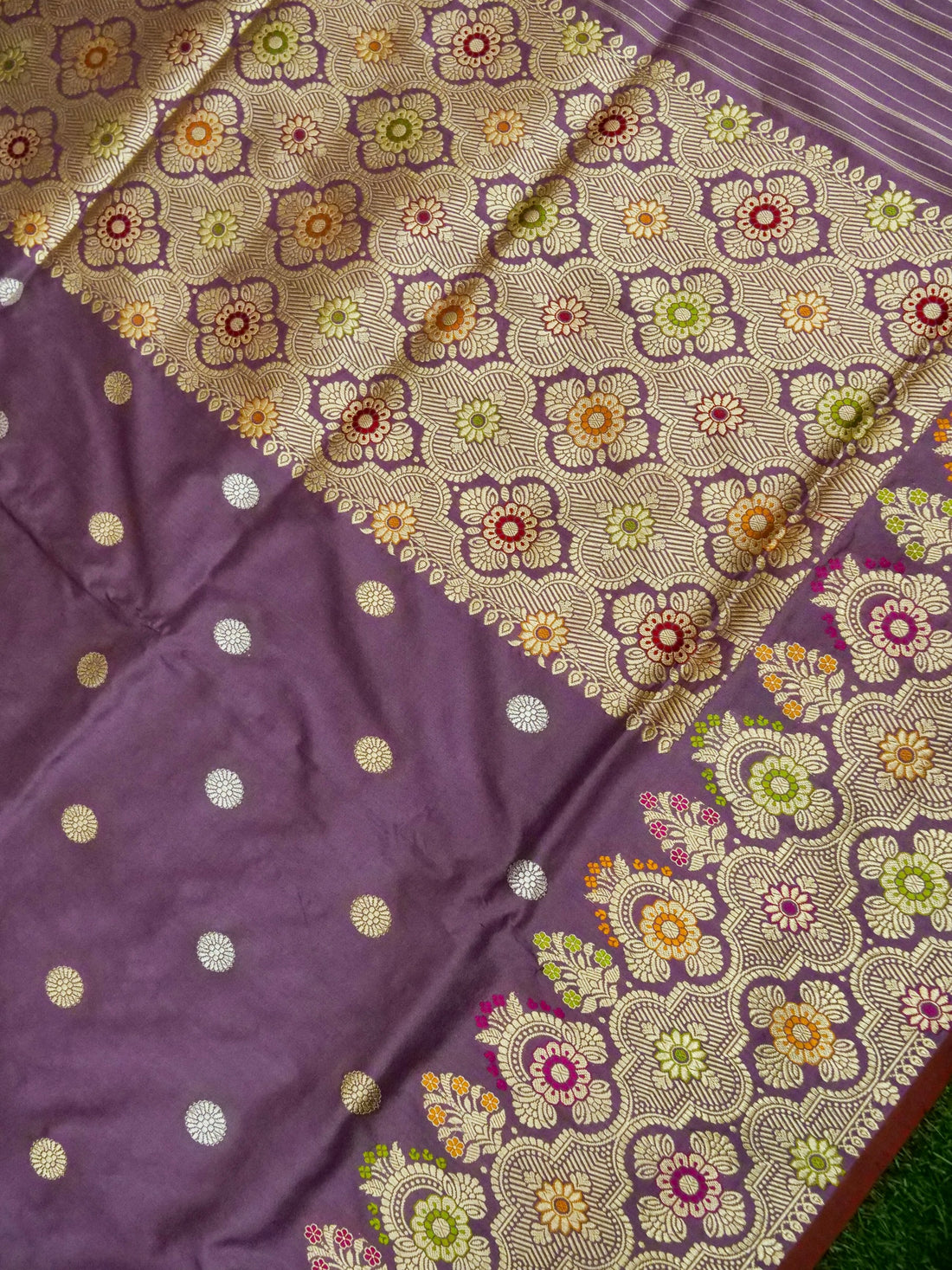 Banarasi Katan Silk Meenakari Border Handloom Saree | Purple - Khinkhwab