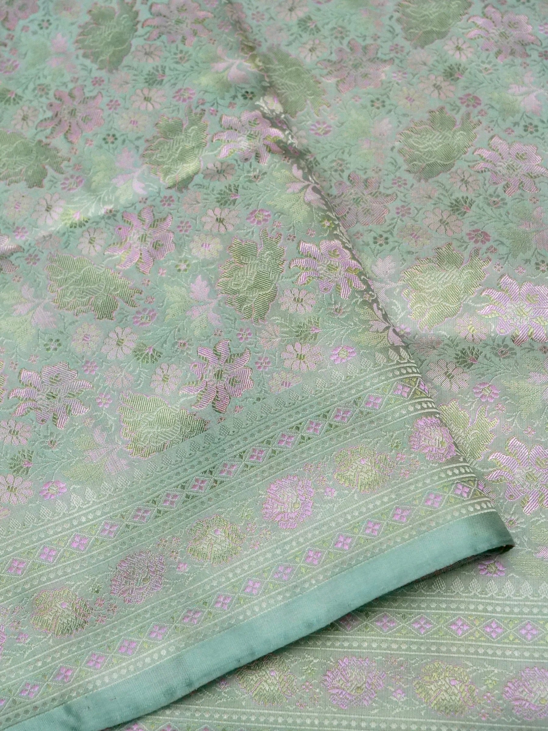 Banarasi Katan Silk Resham Tanchoi Handwoven Saree in Sea Green