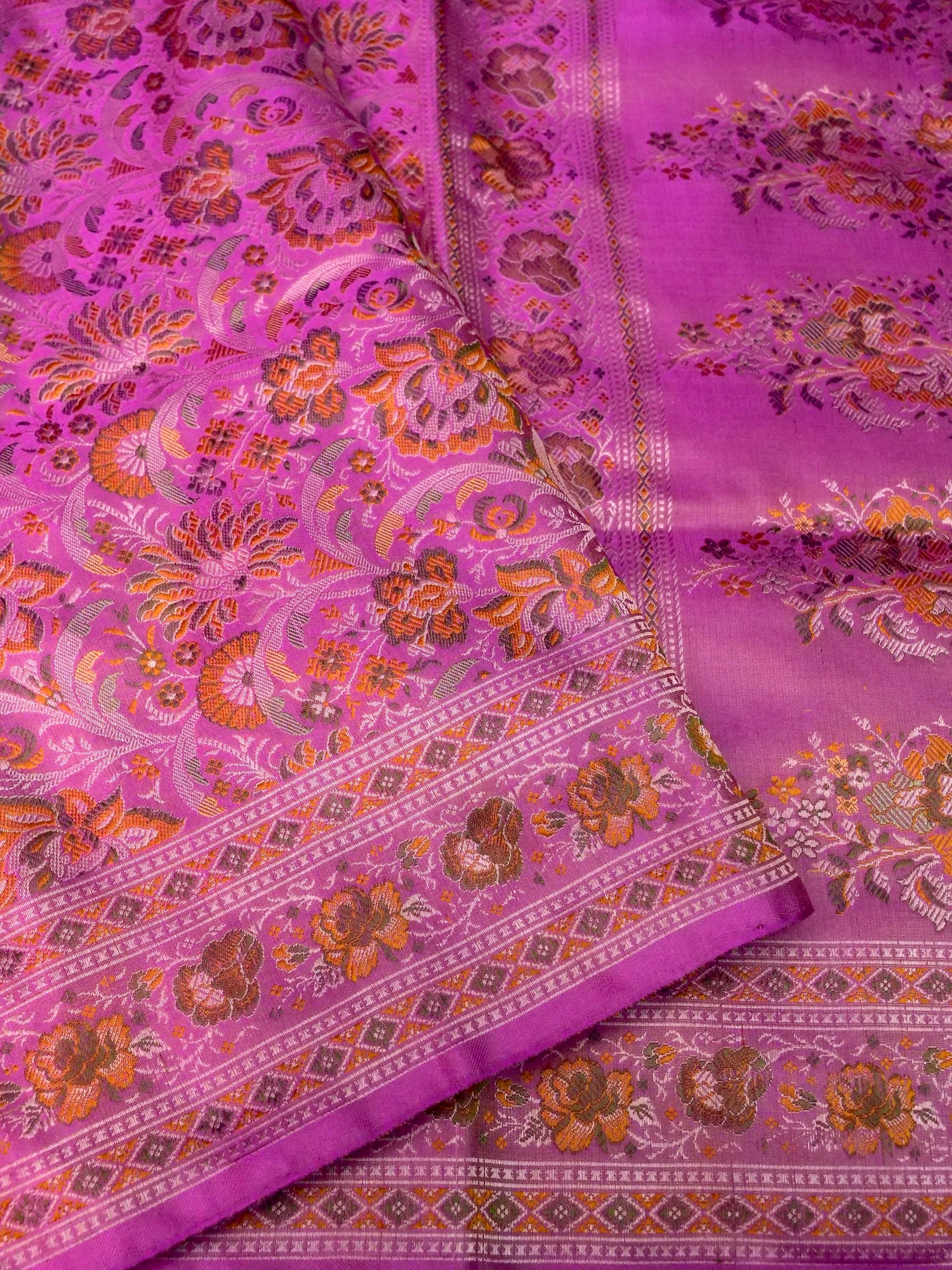 Banarasi Katan Silk Resham Tanchoi Handwoven Saree in Orchid Pink - Khinkhwab
