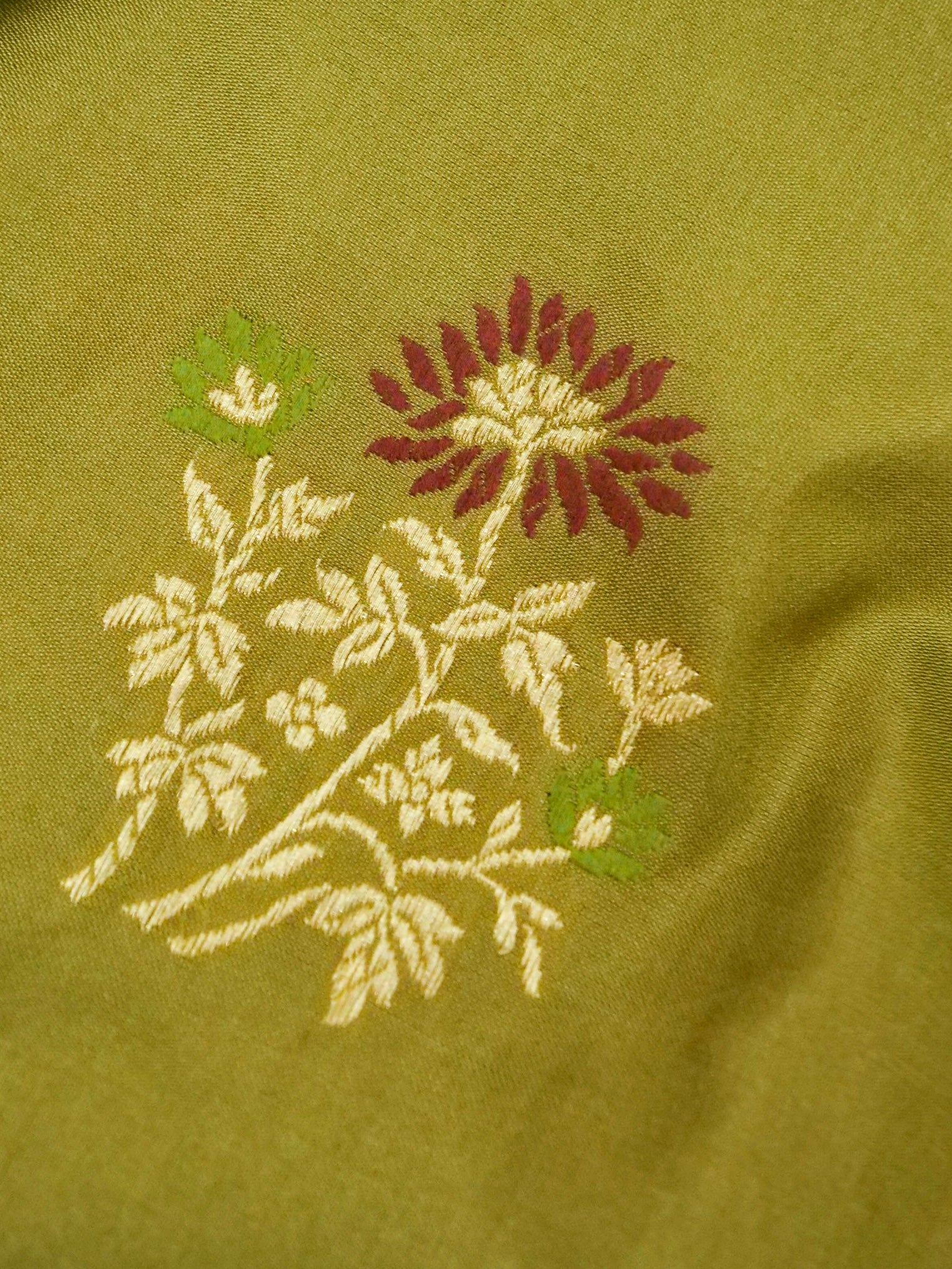 Banarasi Katan Silk Tilfi Border Handloom Saree | Olive Green - Khinkhwab