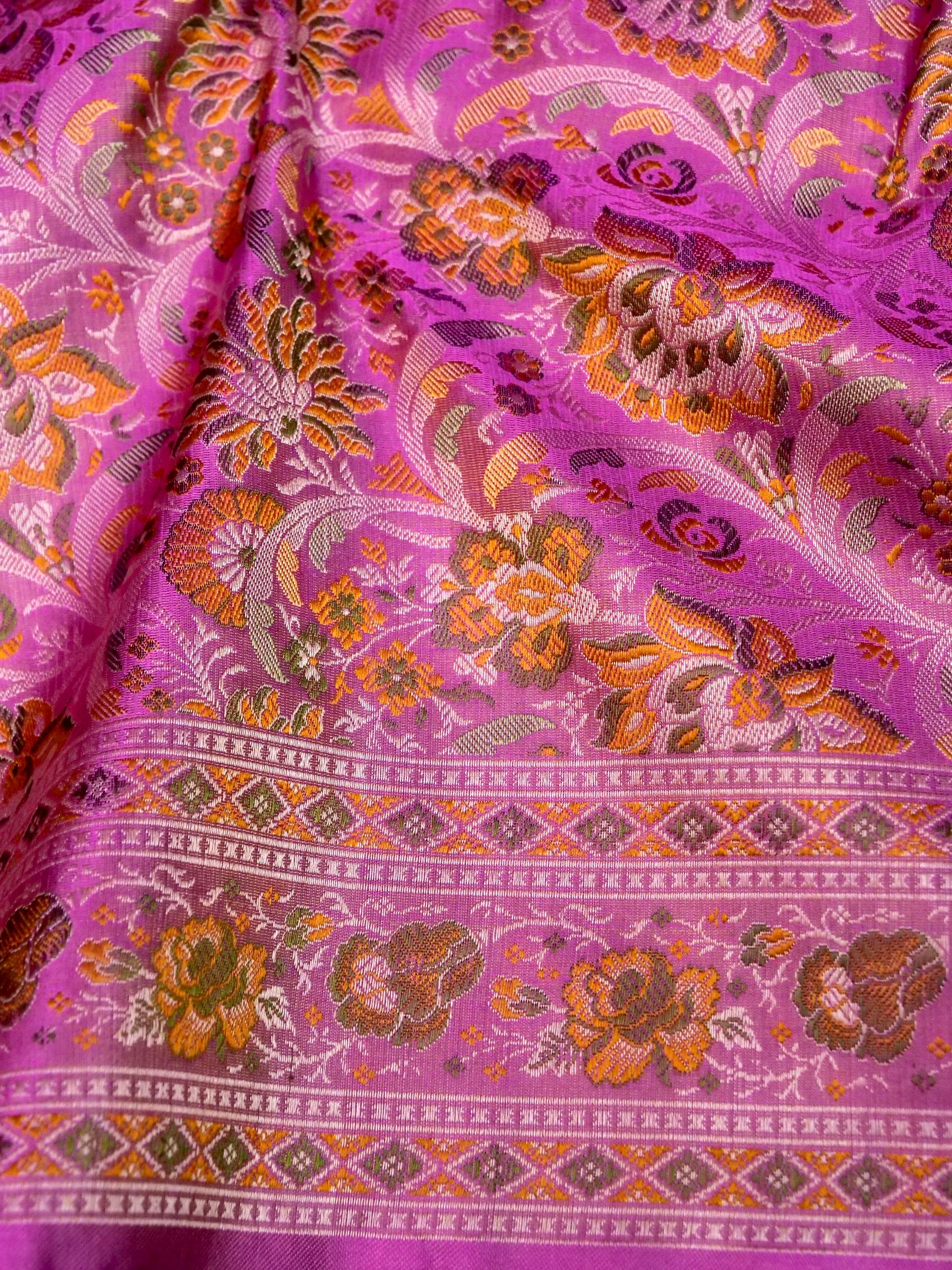 Banarasi Katan Silk Resham Tanchoi Handwoven Saree in Orchid Pink - Khinkhwab