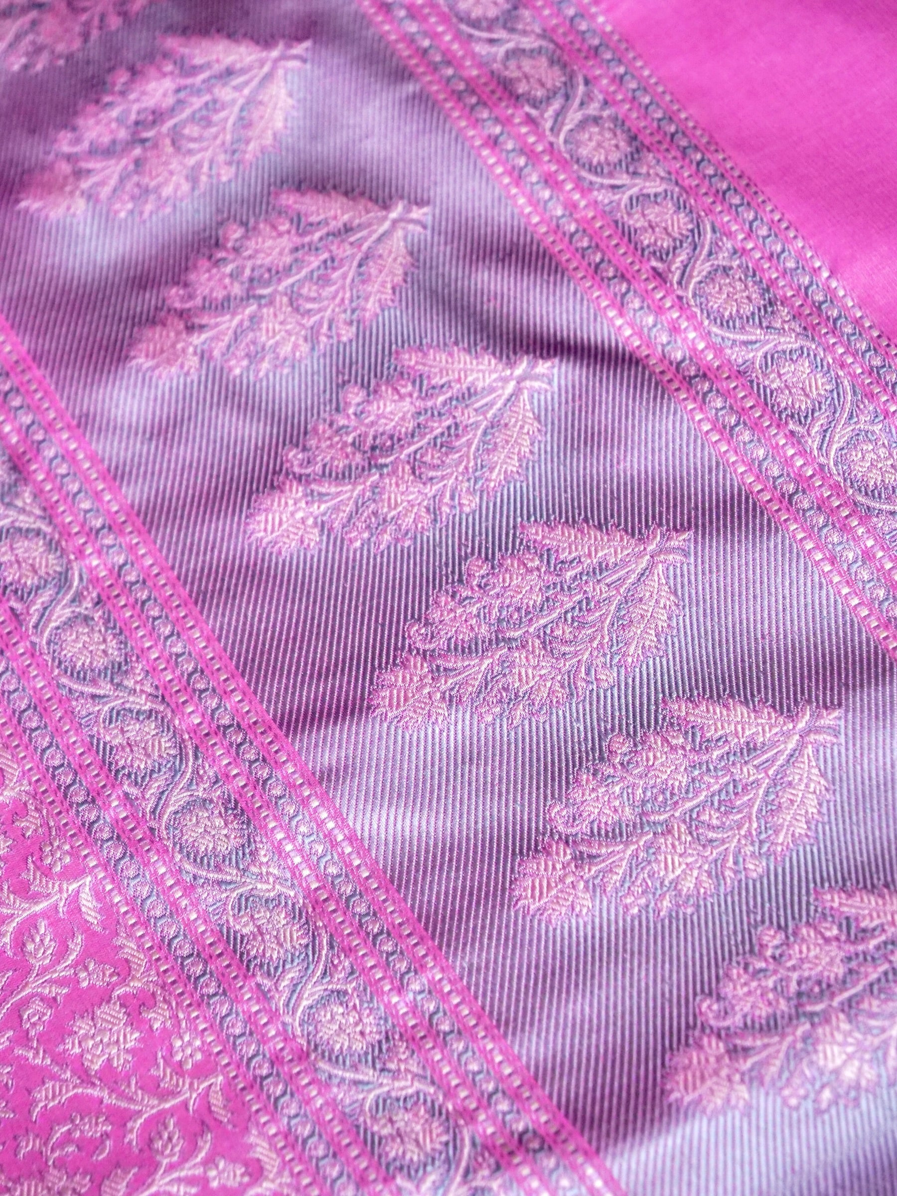 Banarasi Katan Silk Jangla Handwoven Saree in Pink - Khinkhwab