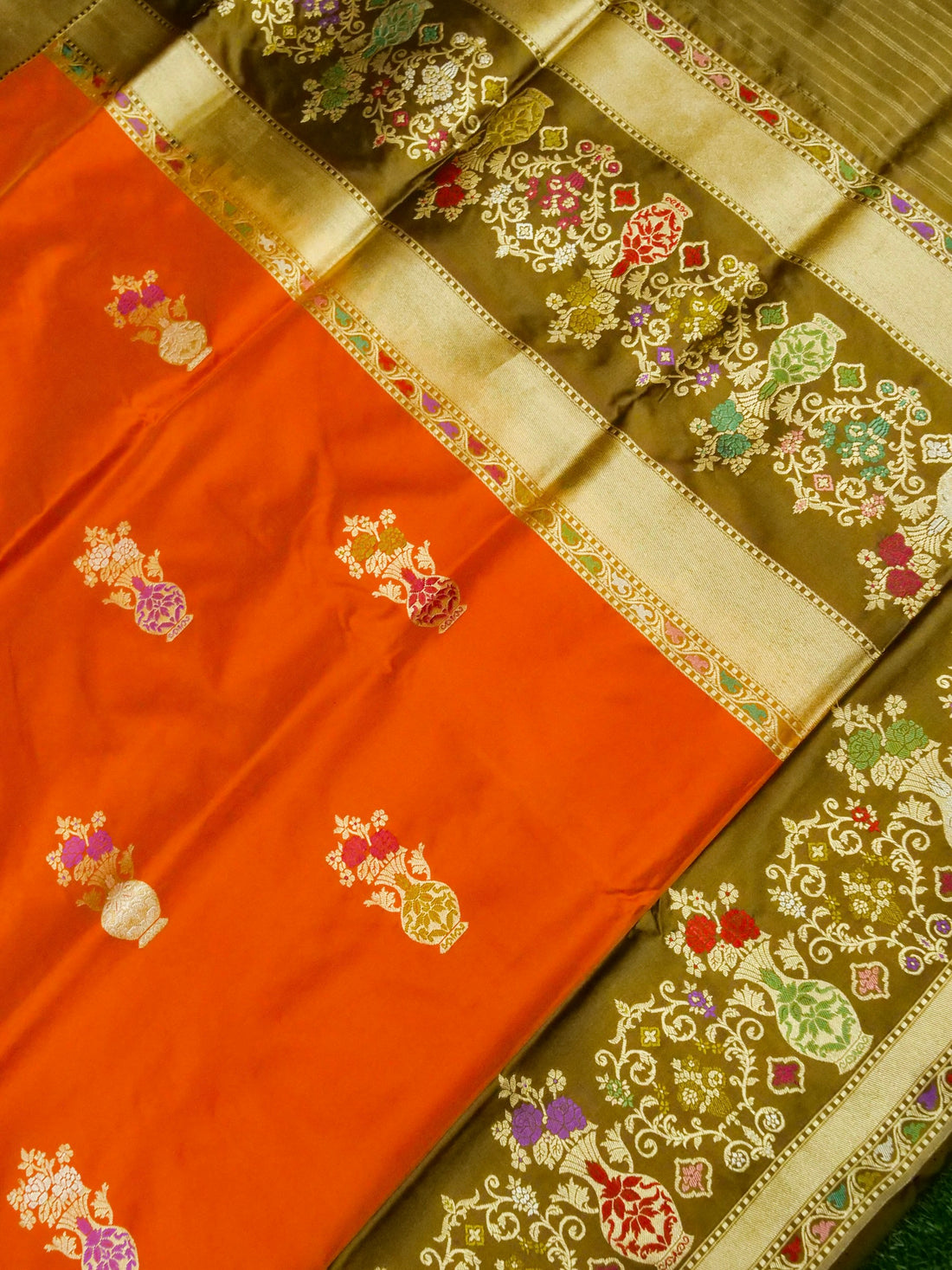 Banarasi Katan Silk Kadwa Tilfi Boota Handloom Saree | Orange - Khinkhwab