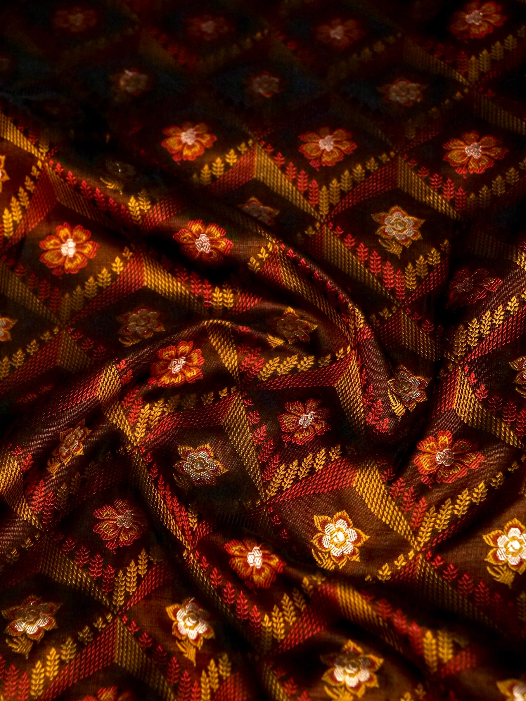 Katan Silk Meenakari Tanchoi Banarasi Saree in Chocolate Brown