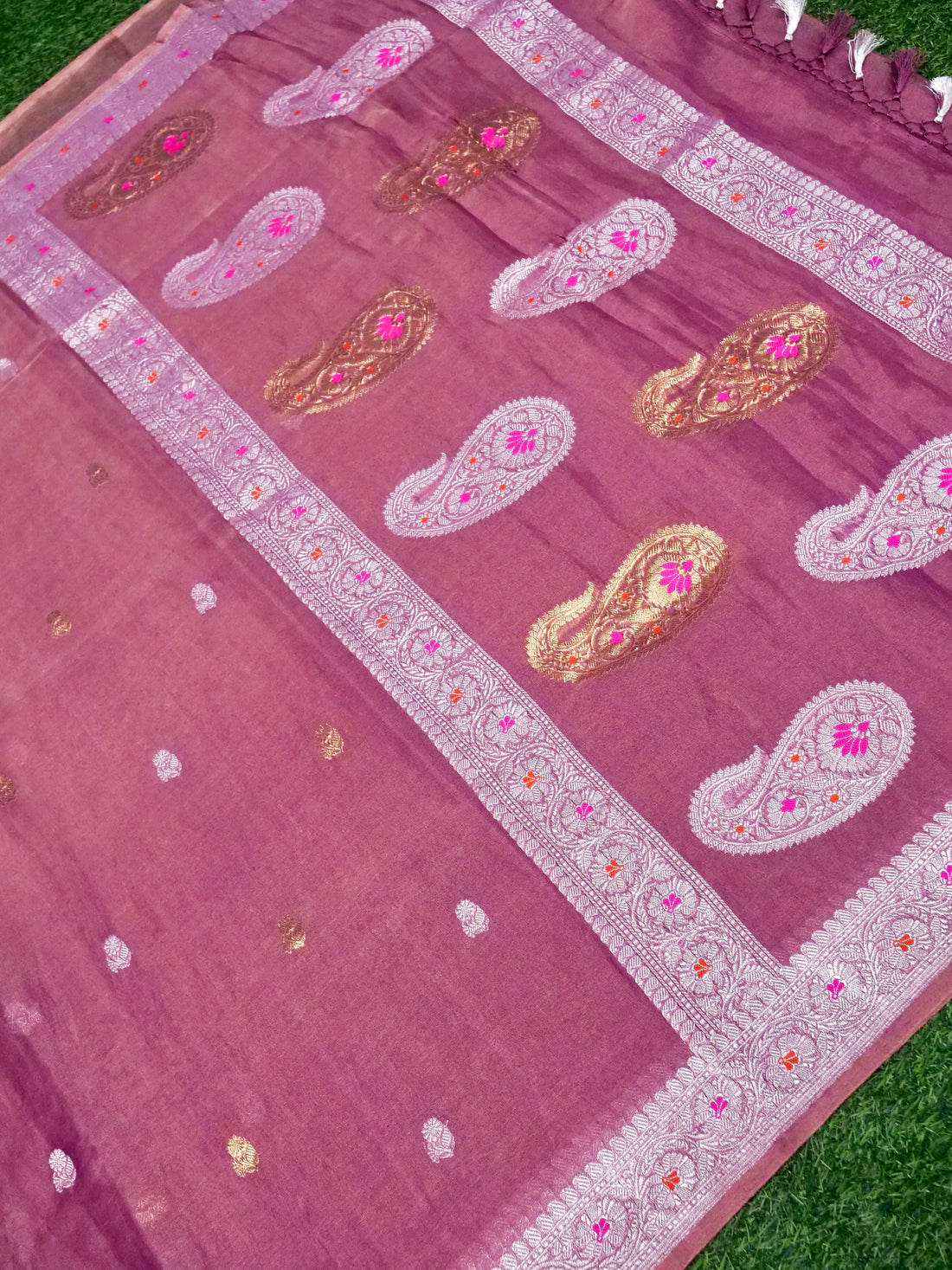 Khaddi Chiffon Tissue Kadwa Kairi Handwoven Banarasi Saree in Mauve Pink - Khinkhwab