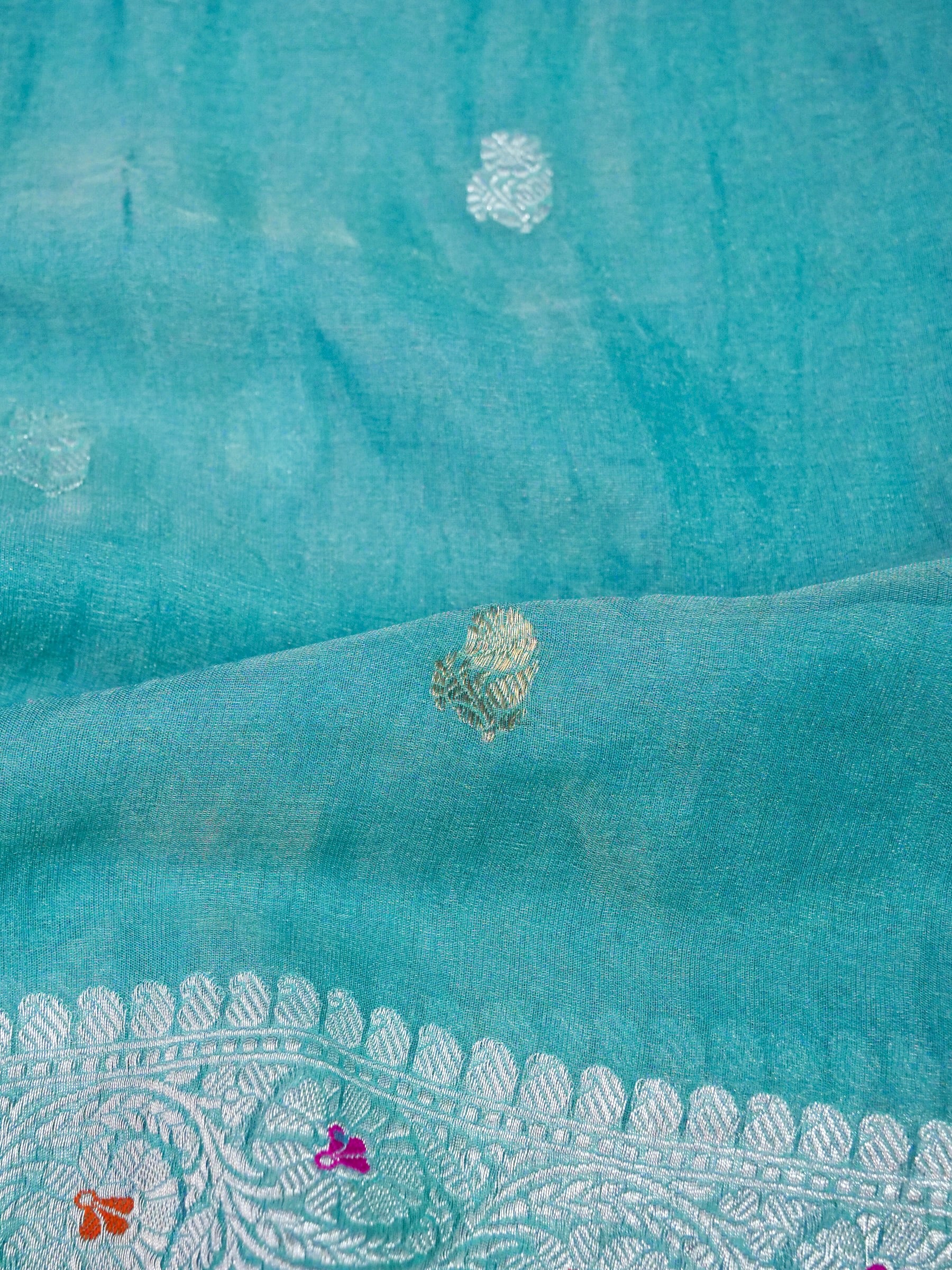 Khaddi Chiffon Tissue Kadwa Kairi Handwoven Banarasi Saree in Sky Blue - Khinkhwab