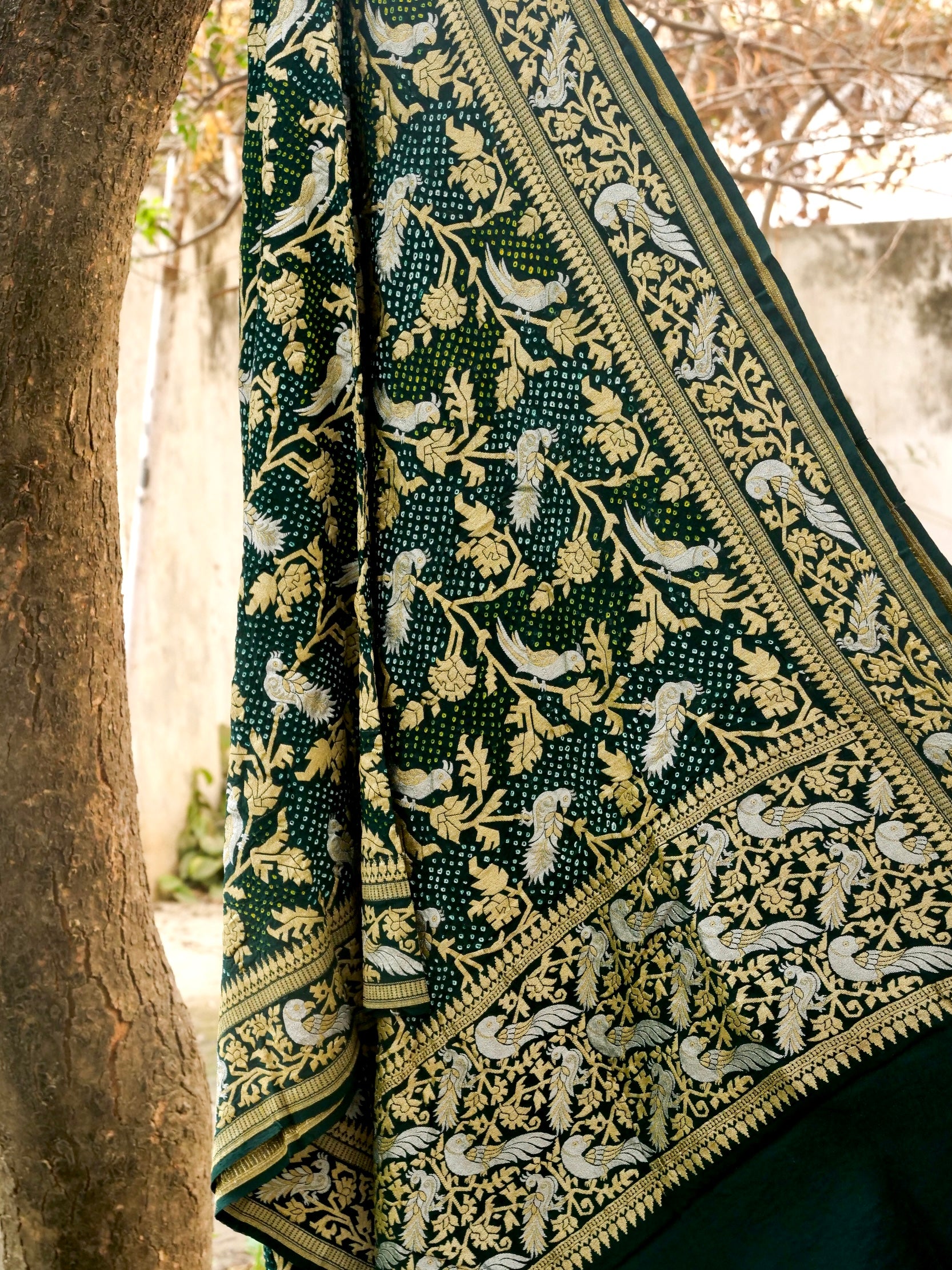 Banarasi Georgette Bandhani Birds Dupatta - Khinkhwab