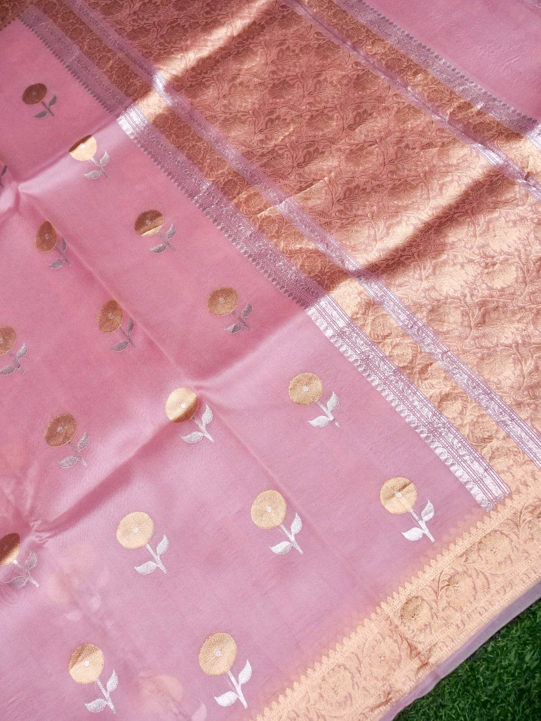 Banarasi Kora Silk Kadwa Handwoven Saree in Old Rose - Khinkhwab