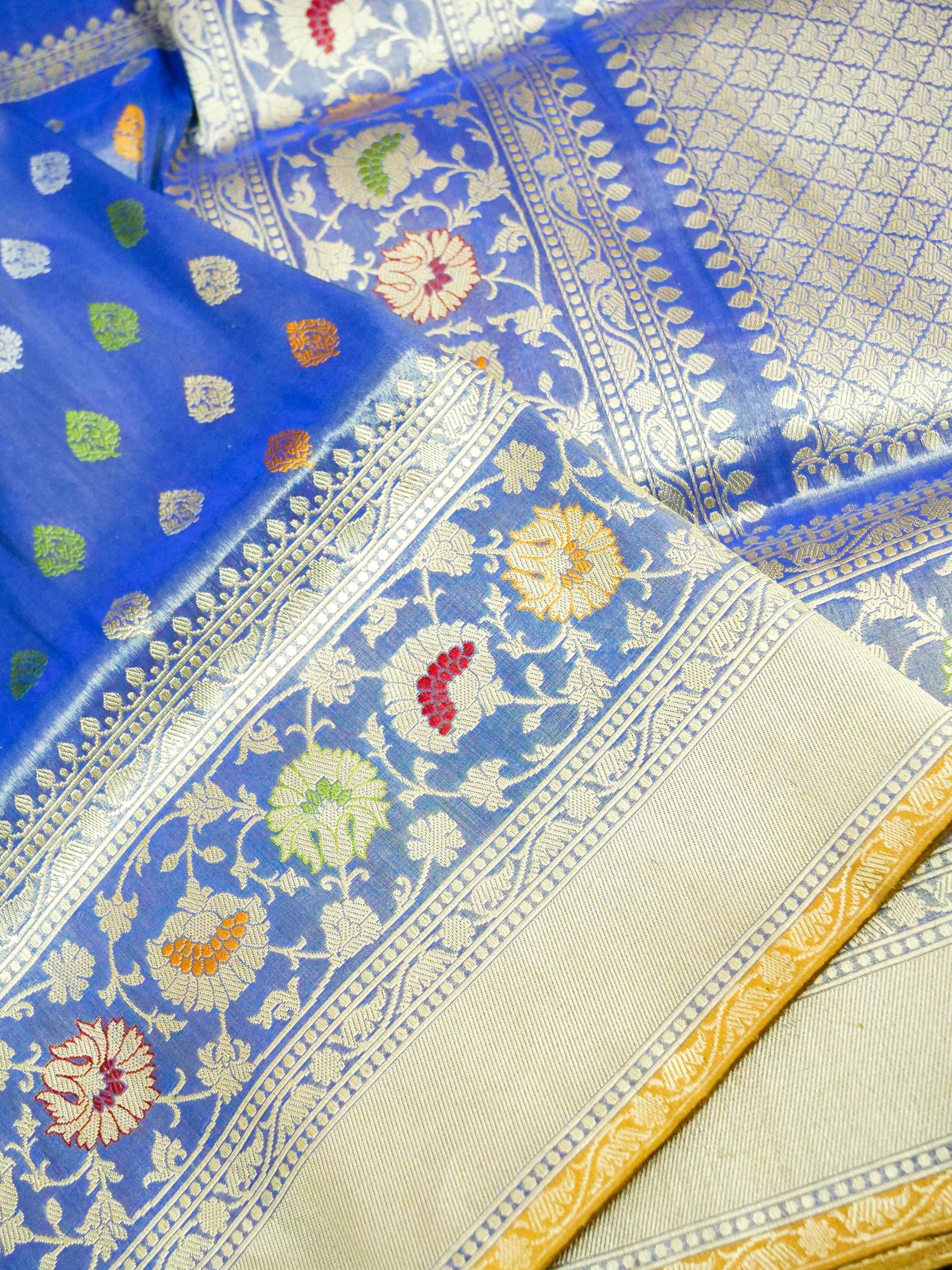 Banarasi Pure Silk Tissue Kadwa Handloom Saree in Periwinkle - Khinkhwab