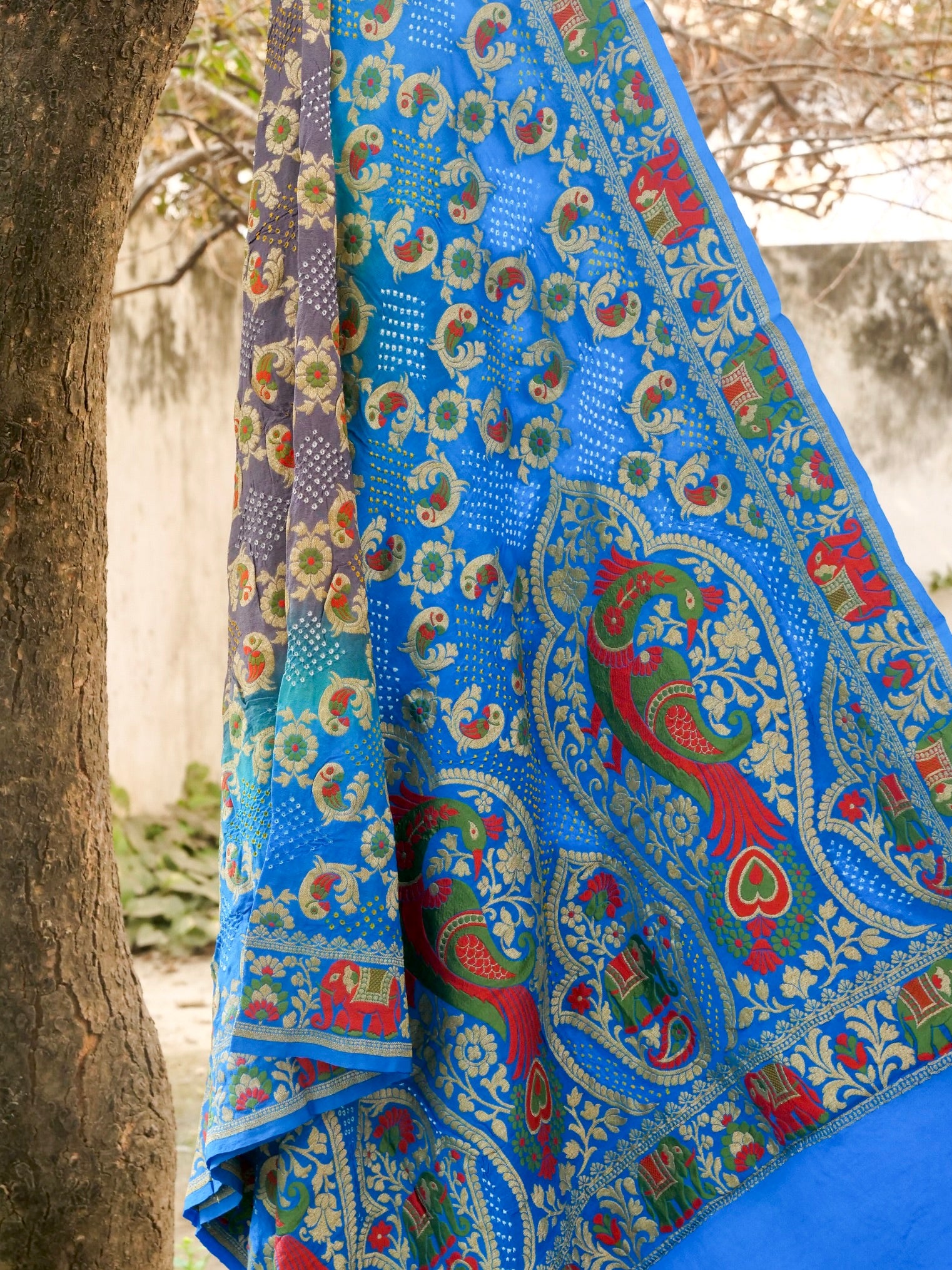 Banarasi Georgette Bandhani Birds Dupatta - Khinkhwab