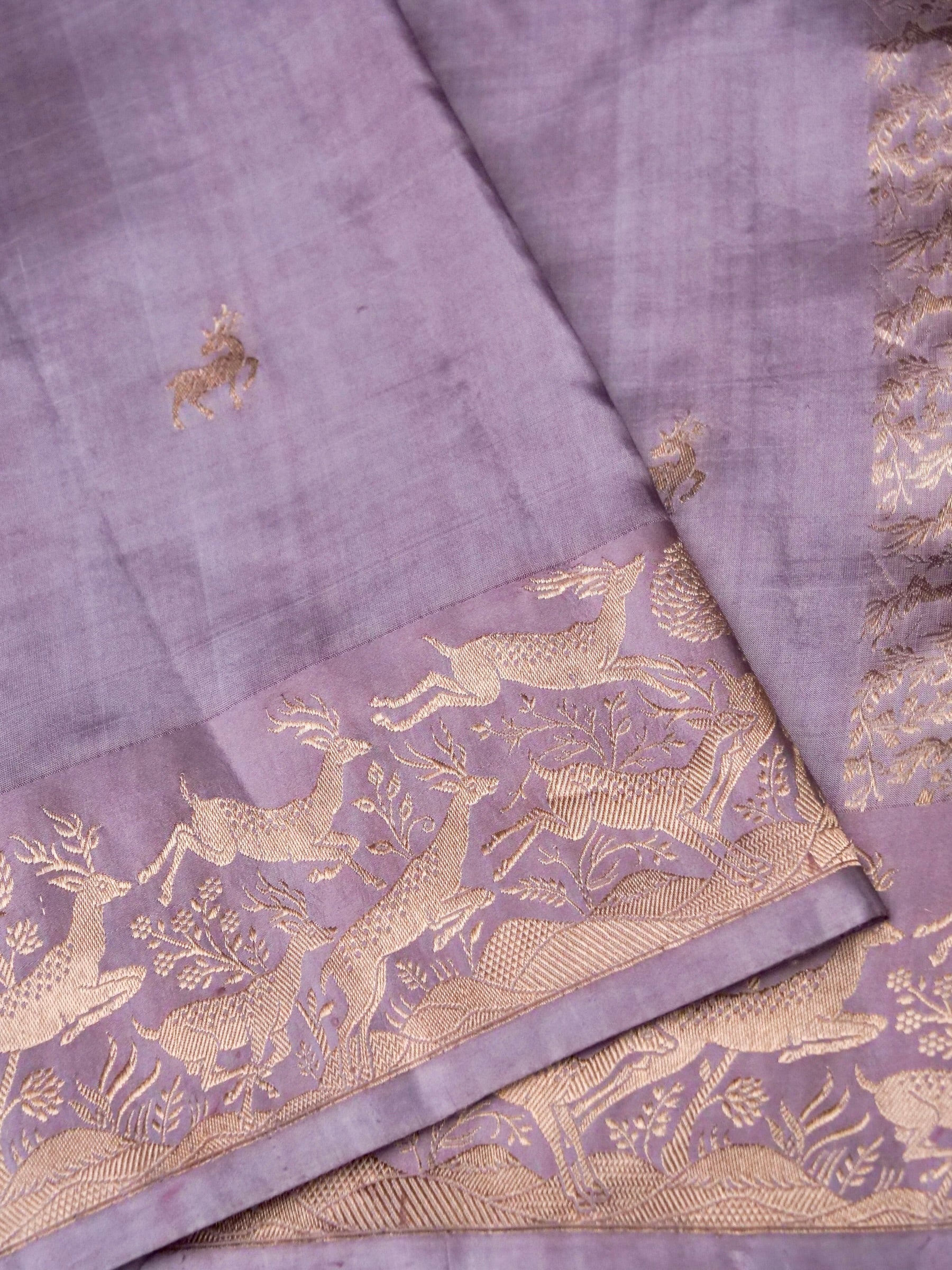Banarasi Katan Silk Kadwa Shikargah Handwoven Saree in Dusty Lilac - Khinkhwab