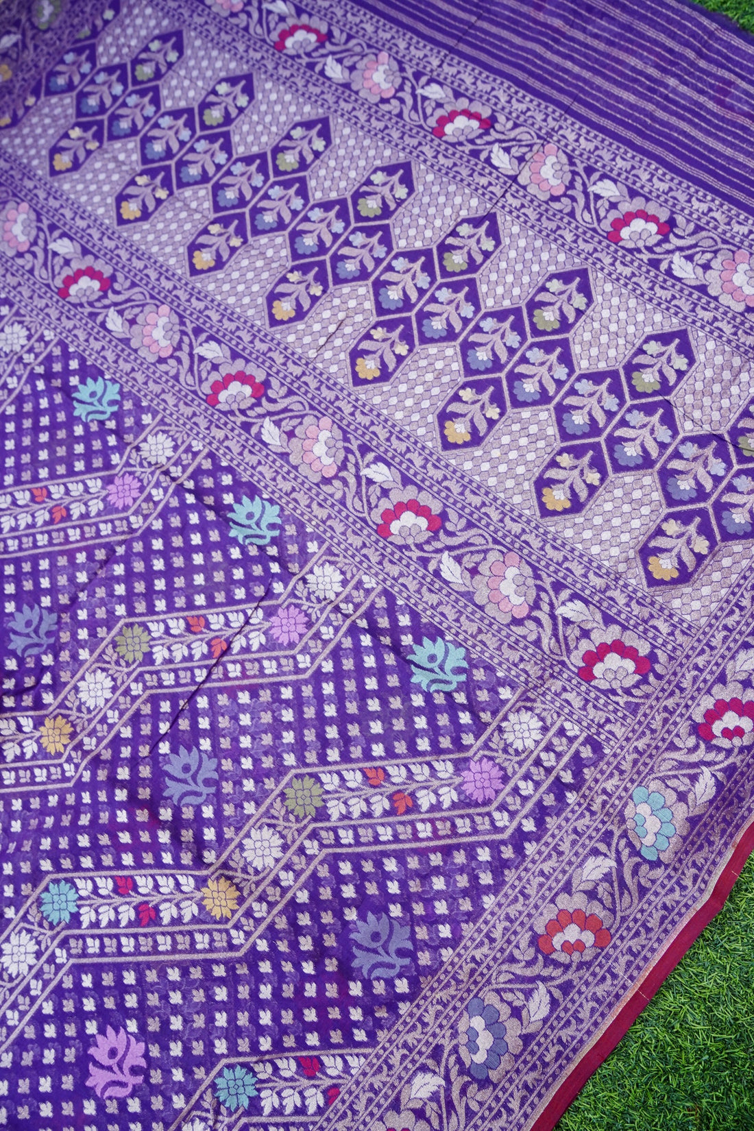 Banarasi Cotton Handloom Jamdani Ektara Saree | Purple - Khinkhwab