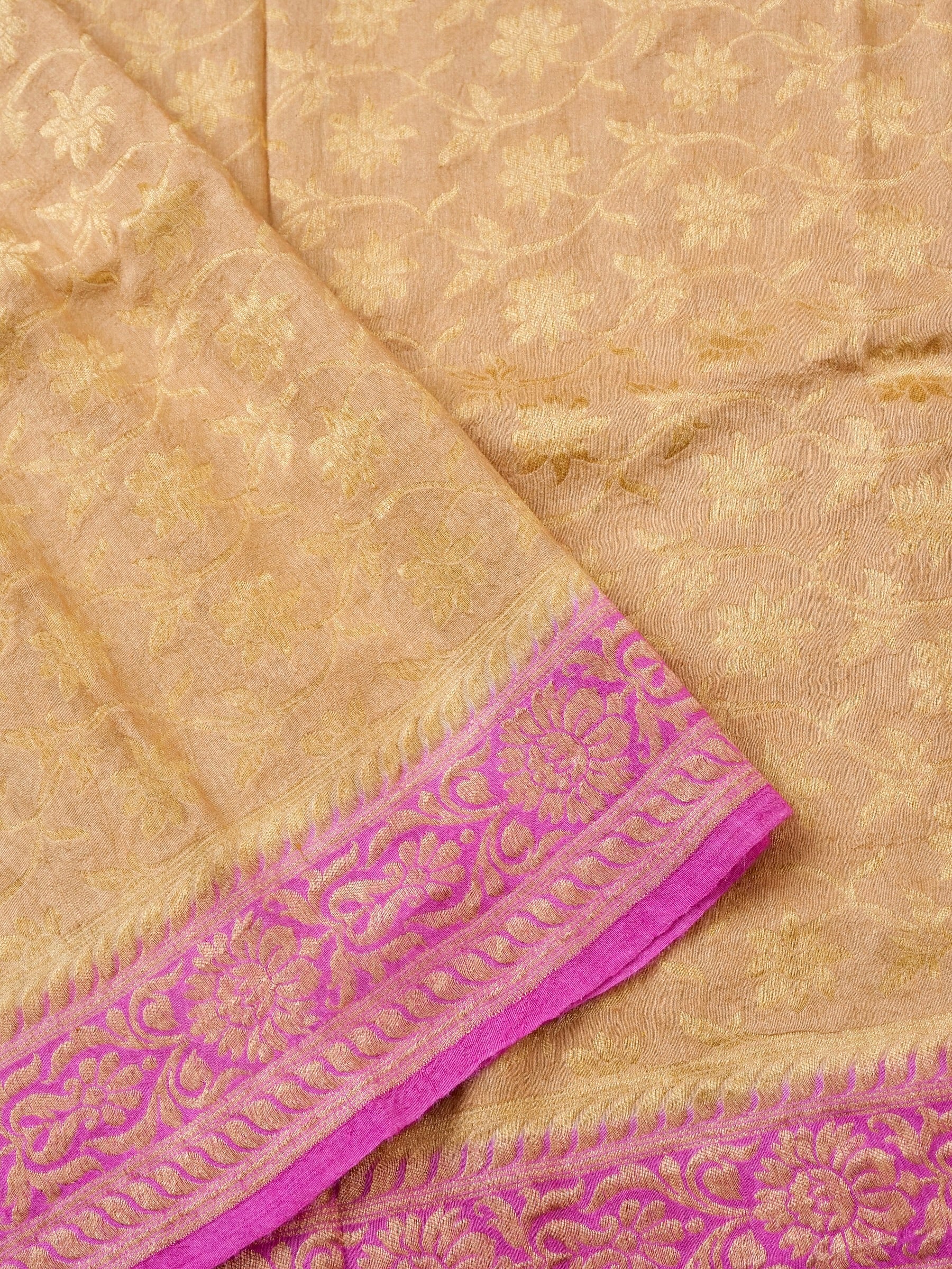 Beige Pure Moonga Silk Handloom Banarasi Dupatta - Khinkhwab