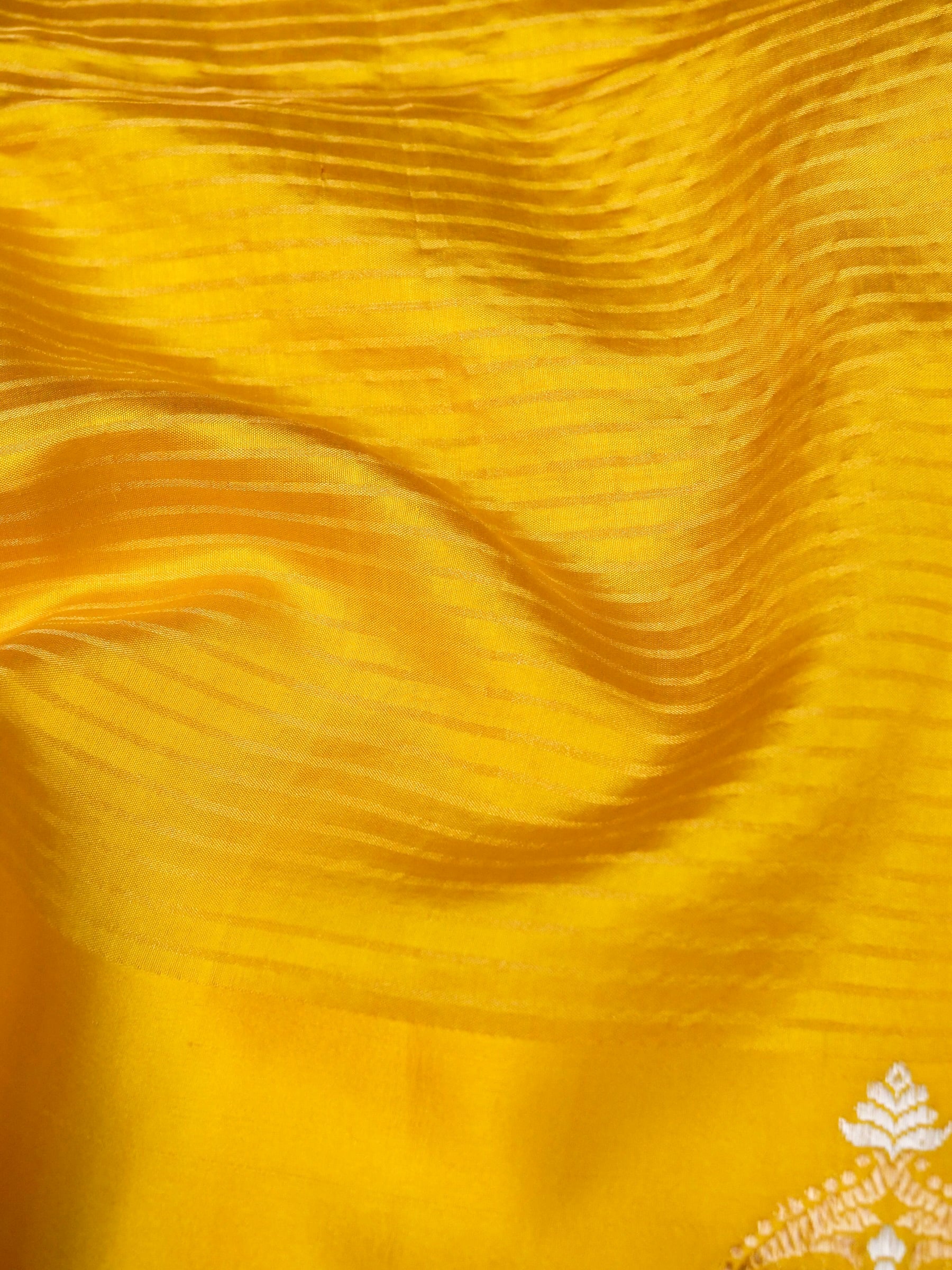 Banarasi Katan Silk Kadwa Striped Handwoven Saree in Marigold Yellow - Khinkhwab