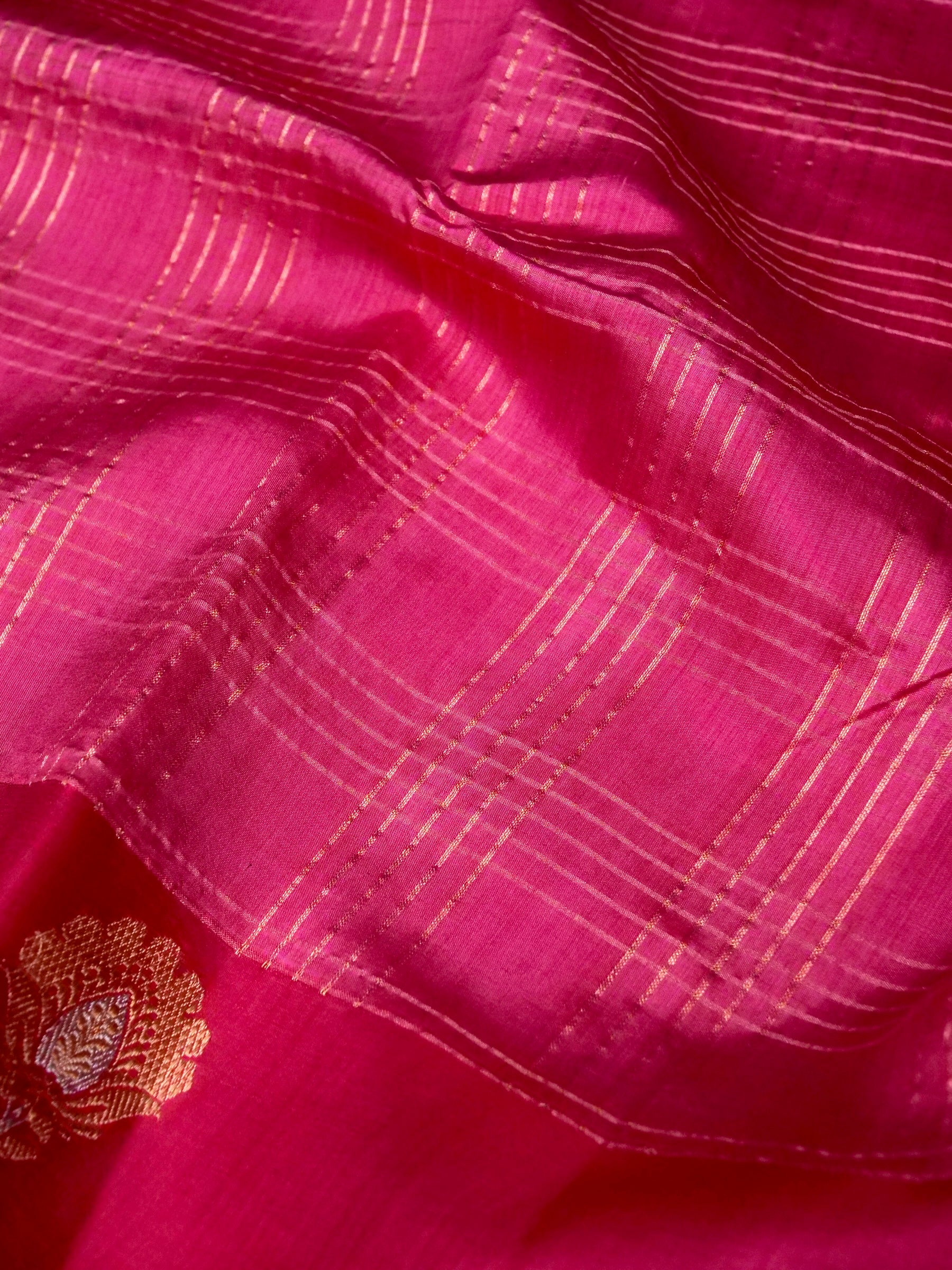 Banarasi Katan Silk Kadwa Striped Handwoven Saree in Rose Pink - Khinkhwab