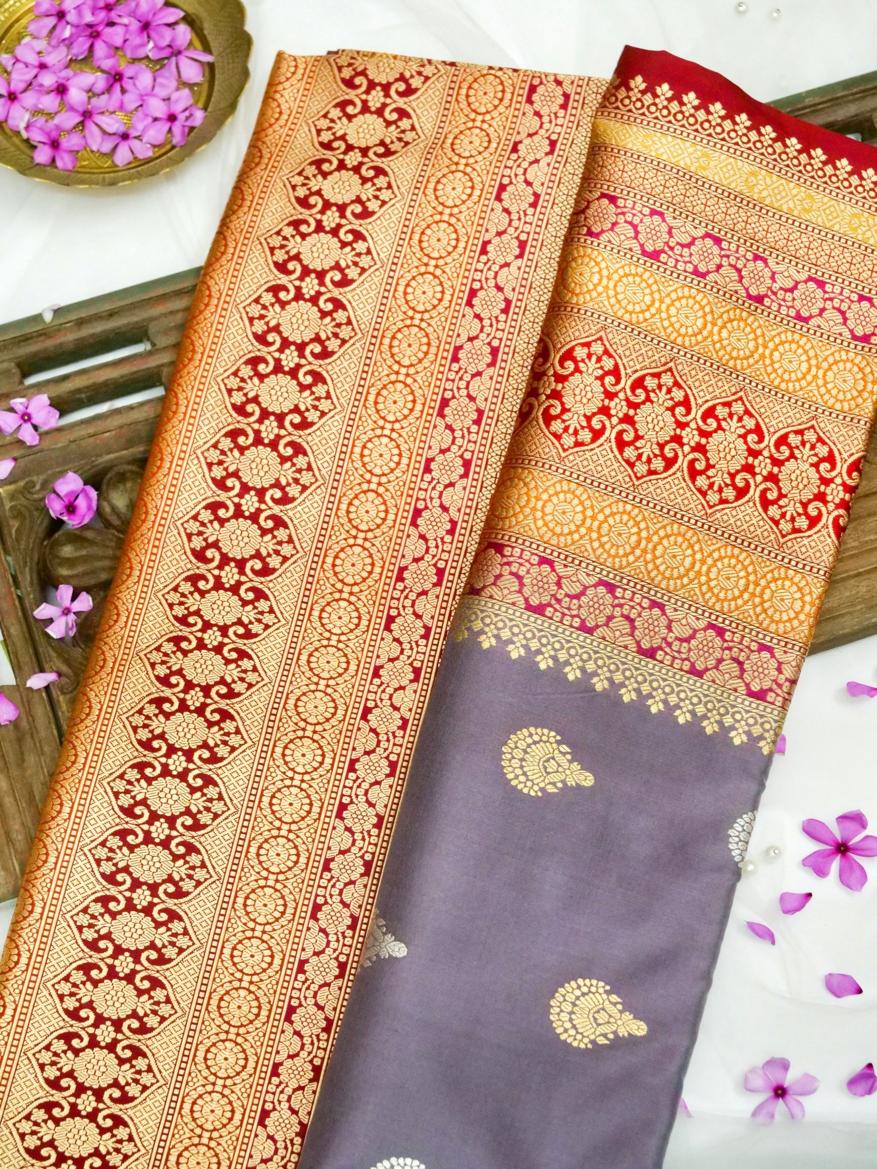 Banarasi Katan Silk Kadwa Skirt Border Handloom Saree | Lavender - Khinkhwab