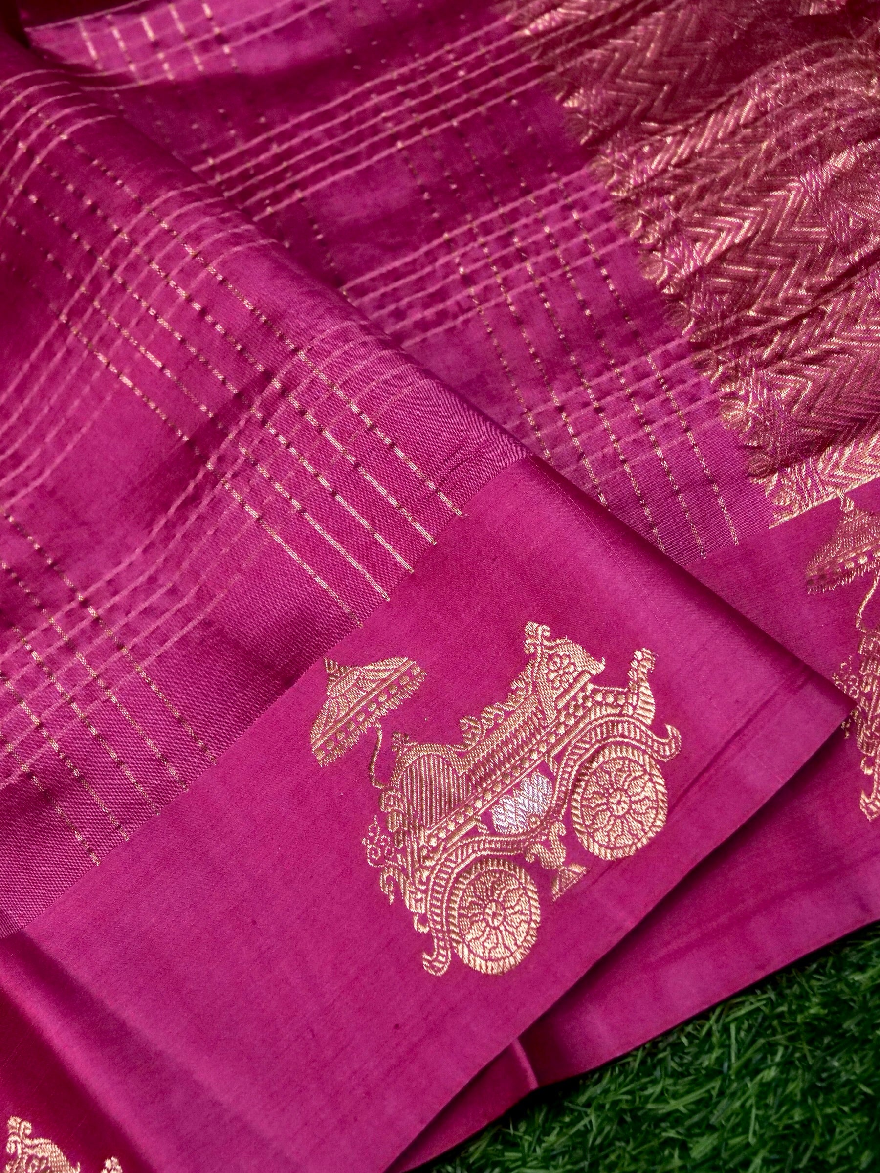 Banarasi Katan Silk Kadwa Rath Border Handwoven Saree in Mauve Pink - Khinkhwab