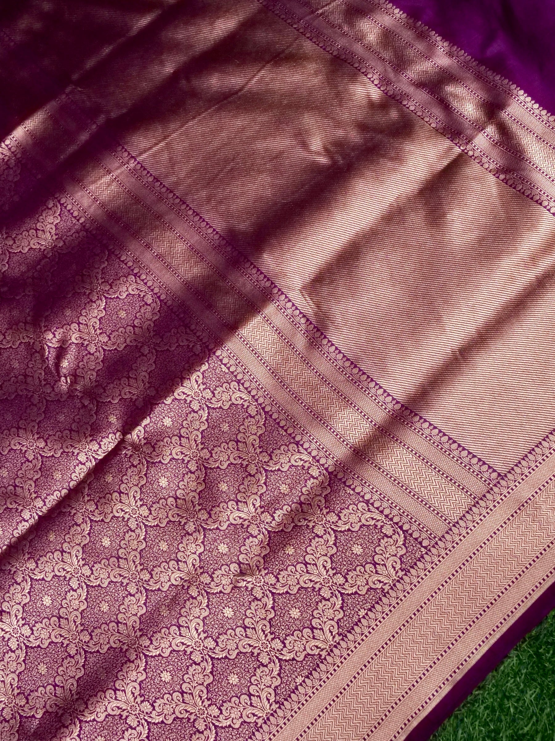 Banarasi Katan Silk Zari Tanchoi Handwoven Saree in Wine Purple