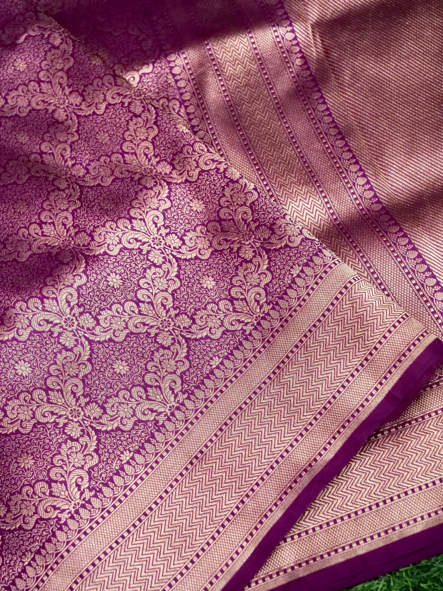 Banarasi Katan Silk Zari Tanchoi Handwoven Saree in Wine Purple