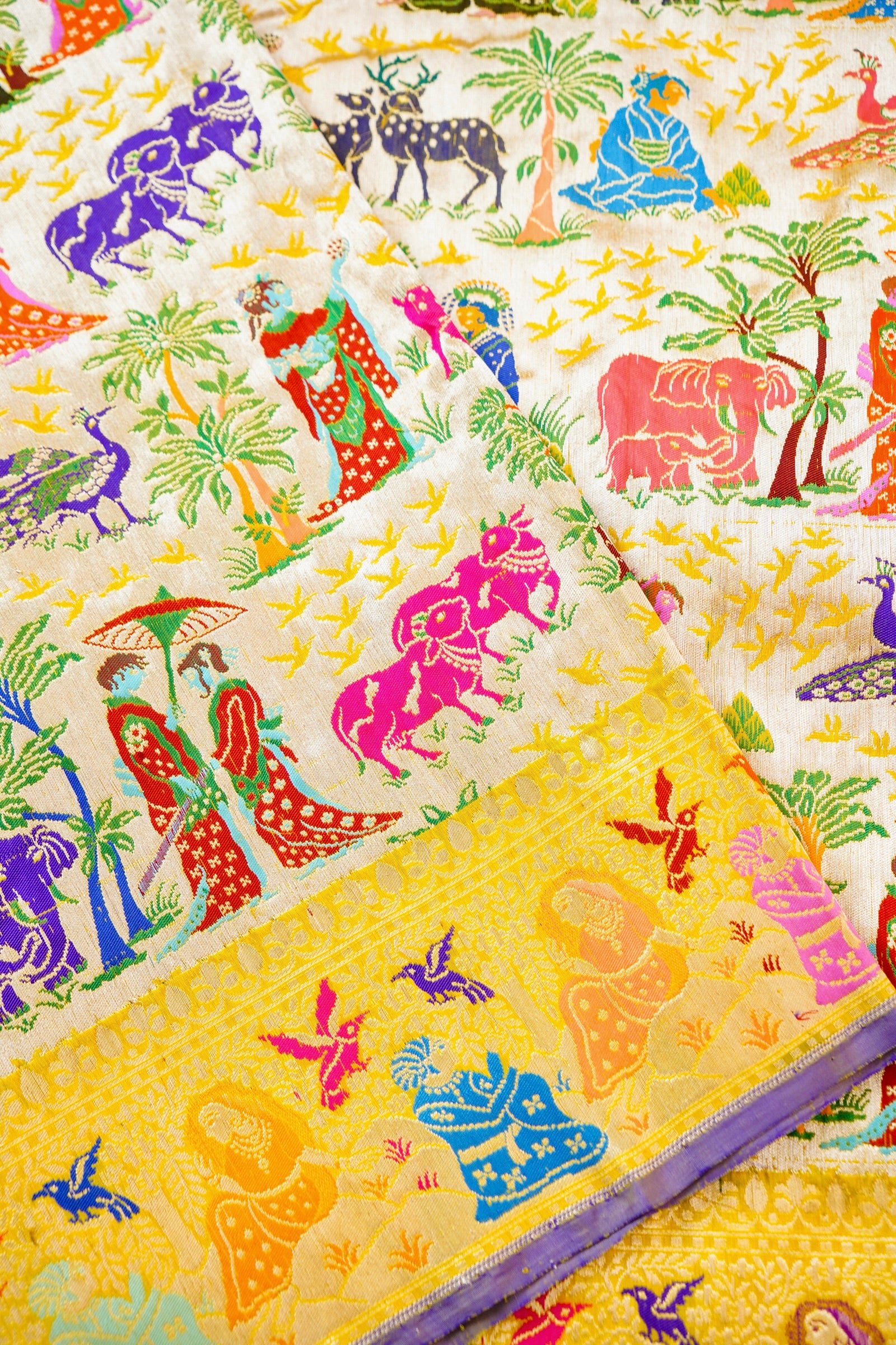 Handwoven Banarasi Katan Silk Kadwa Shikargah Saree