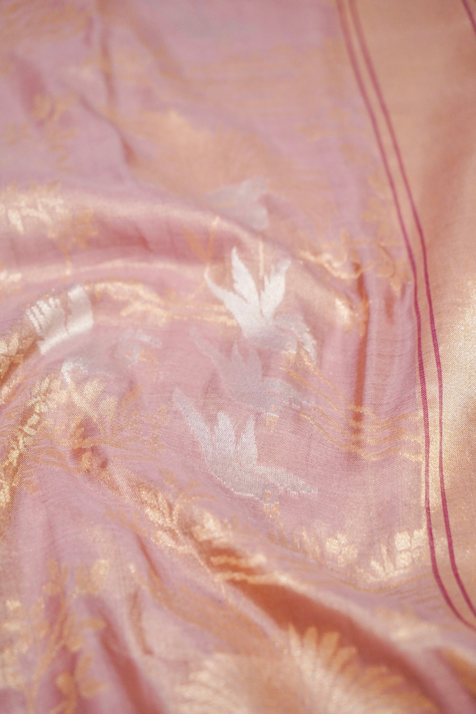 Banarasi Katan Tissue Handwoven Saree in Dusty Rose | Bulbul - Khinkhwab